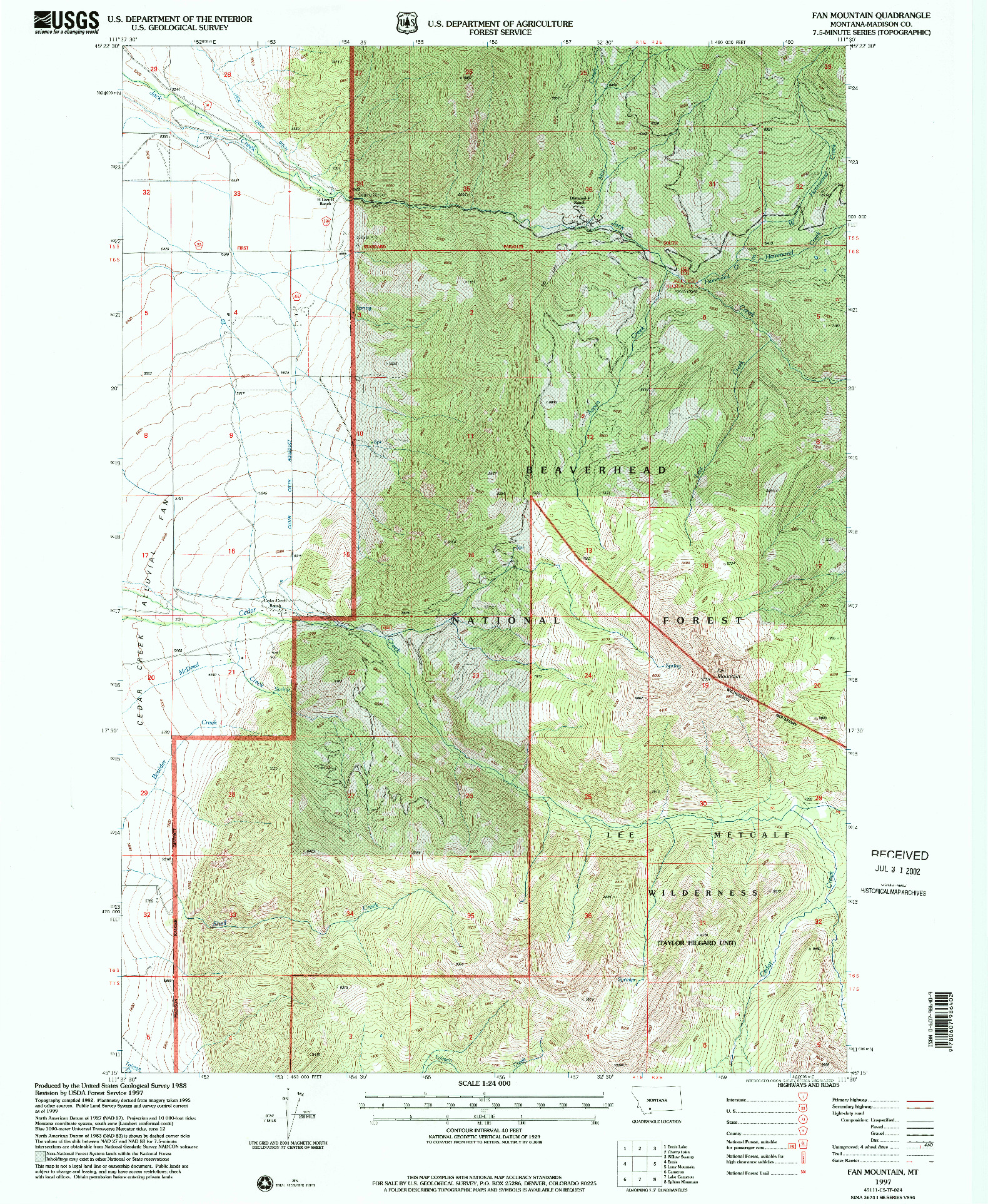 USGS 1:24000-SCALE QUADRANGLE FOR FAN MOUNTAIN, MT 1997