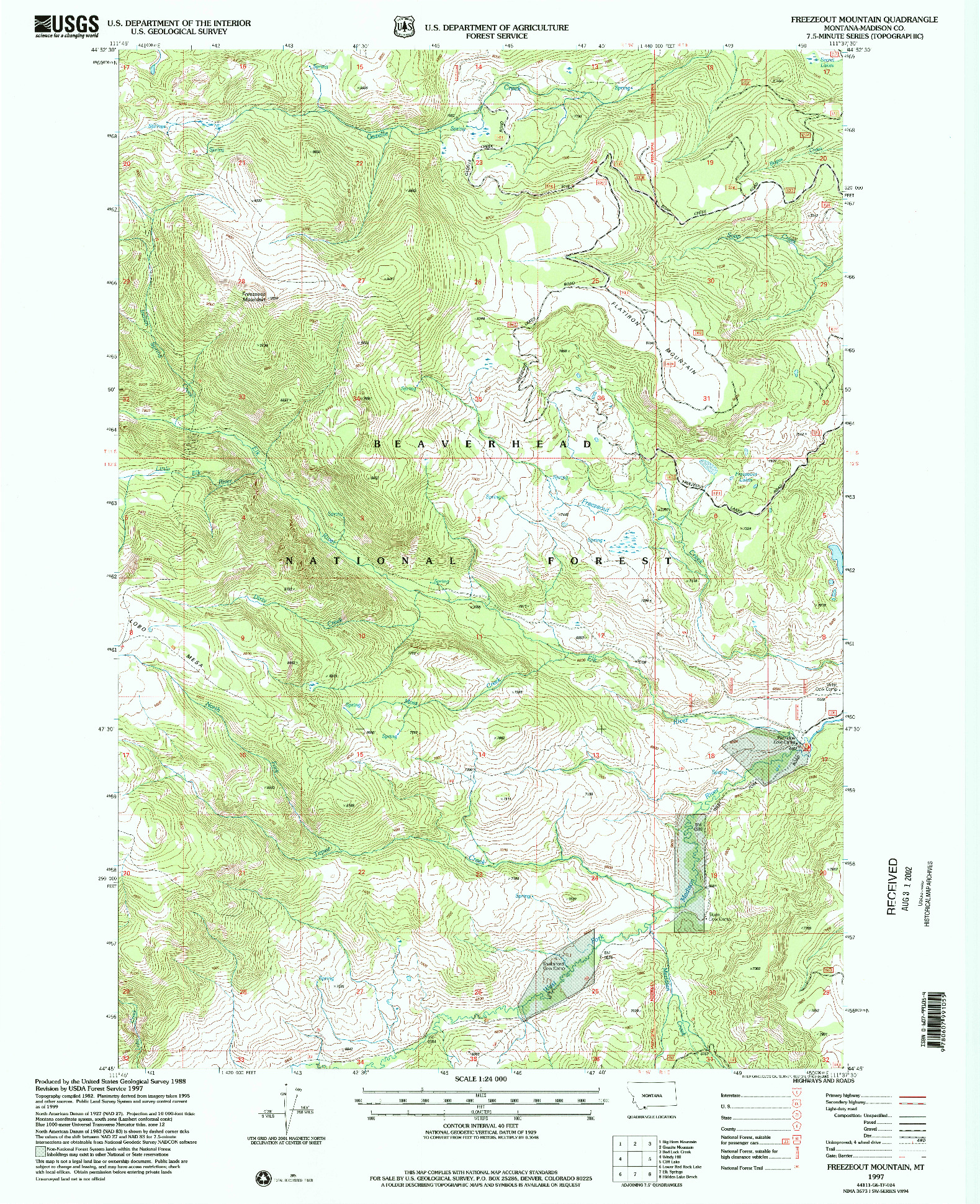 USGS 1:24000-SCALE QUADRANGLE FOR FREEZEOUT MOUNTAIN, MT 1997