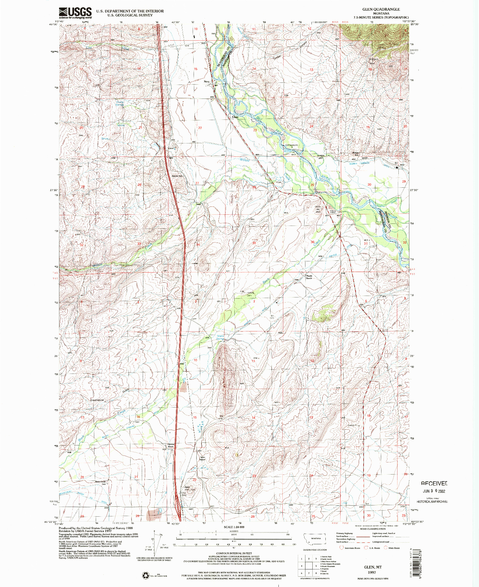 USGS 1:24000-SCALE QUADRANGLE FOR GLEN, MT 1997