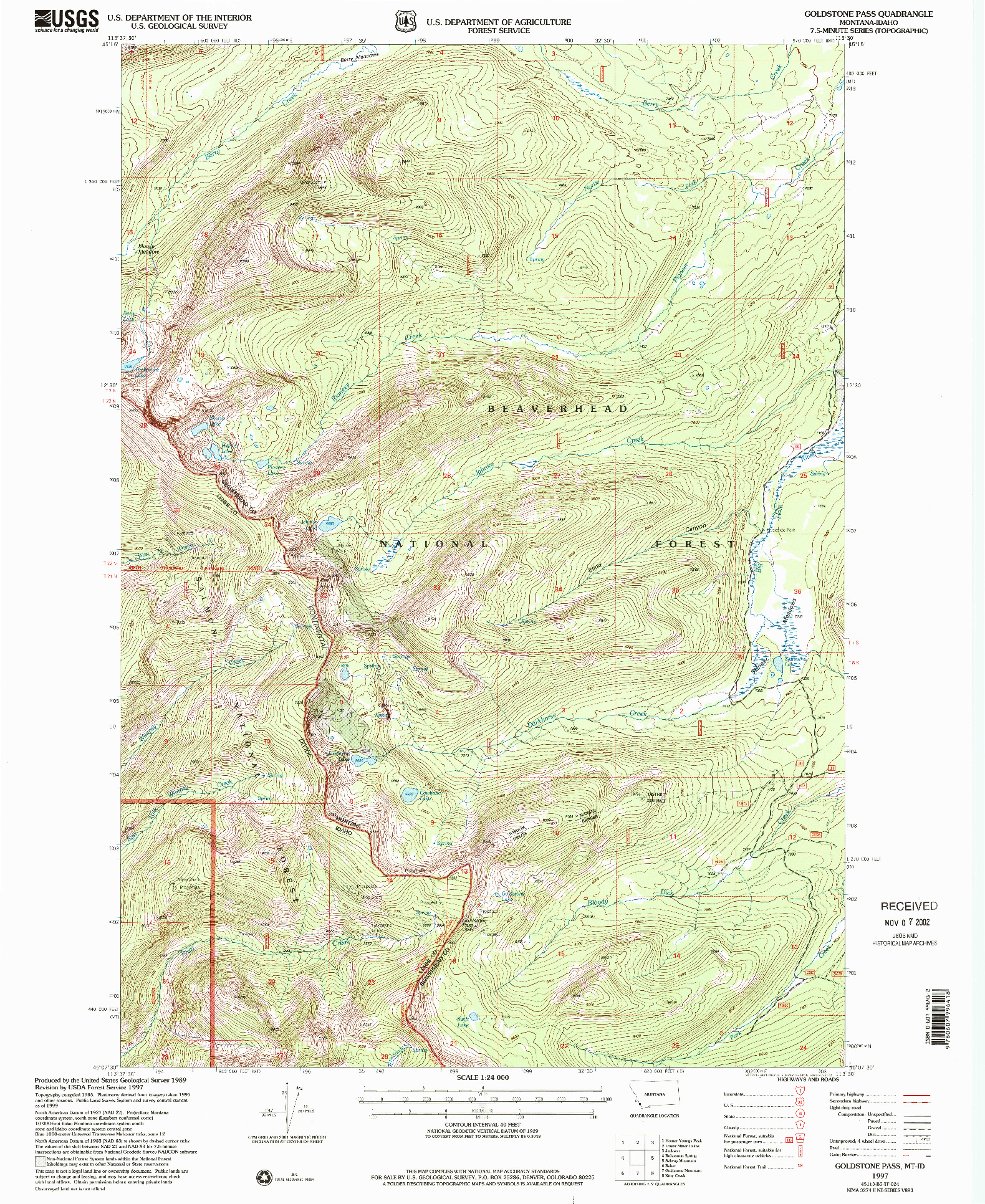 USGS 1:24000-SCALE QUADRANGLE FOR GOLDSTONE PASS, MT 1997