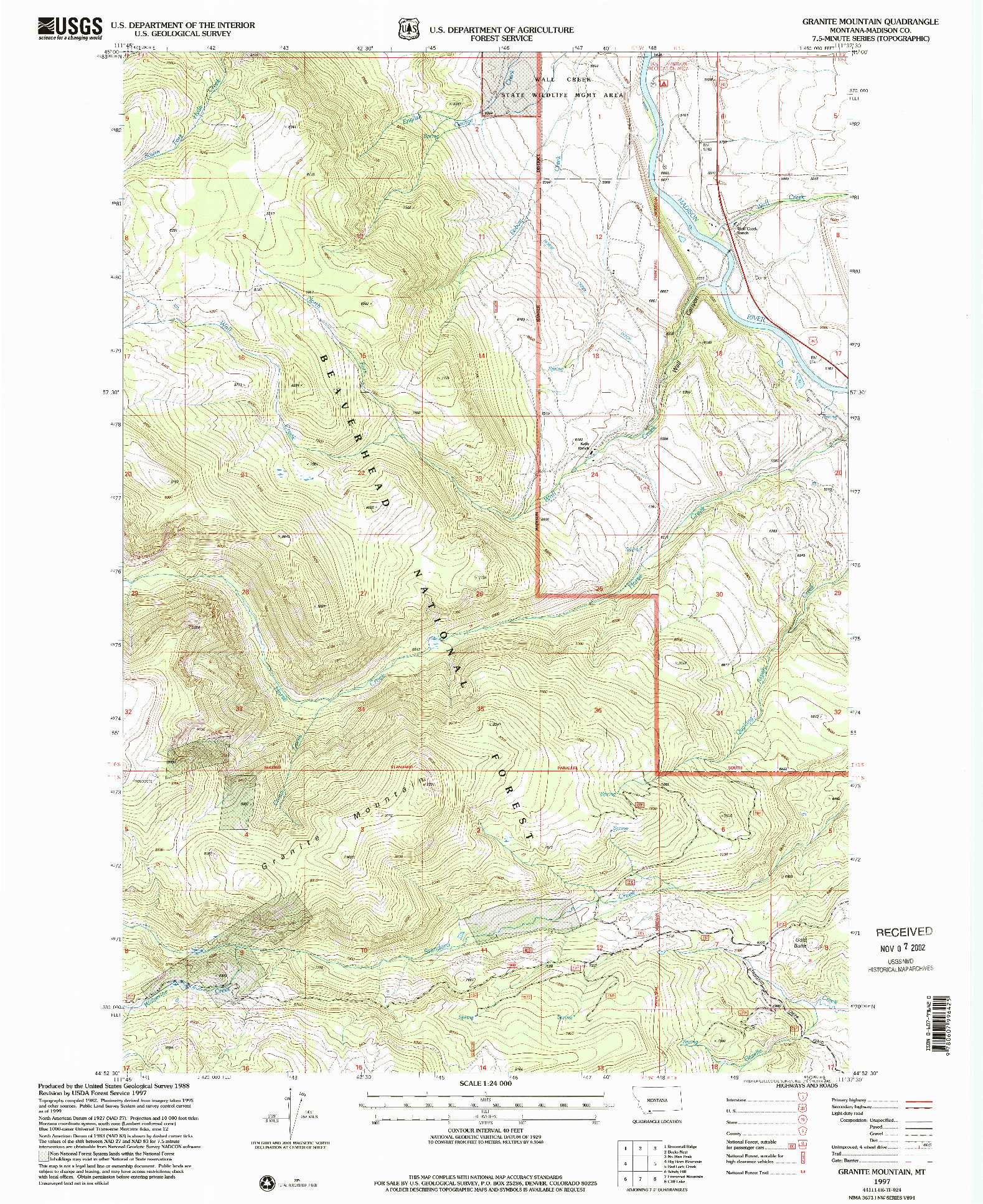 USGS 1:24000-SCALE QUADRANGLE FOR GRANITE MOUNTAIN, MT 1997