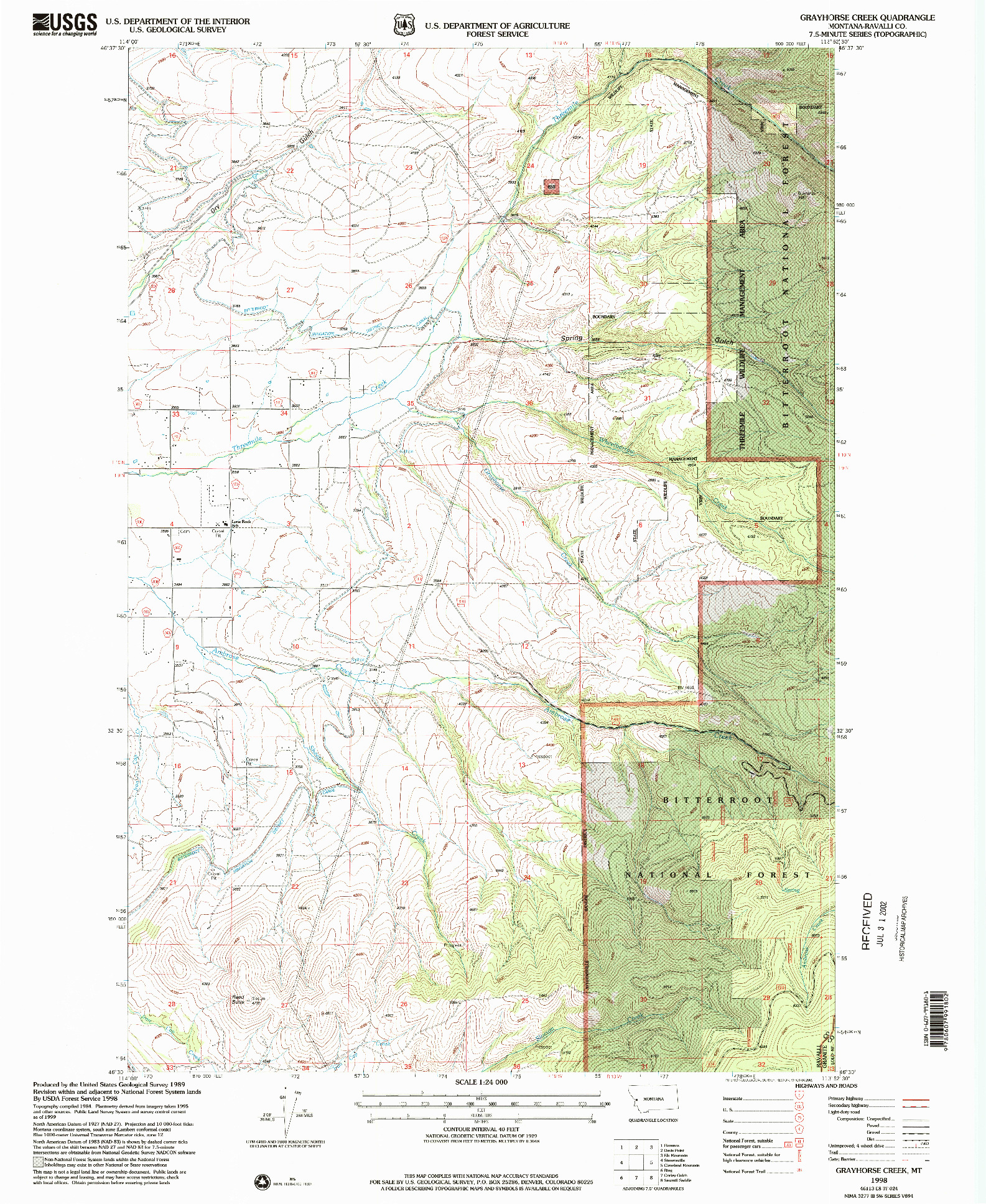 USGS 1:24000-SCALE QUADRANGLE FOR GRAYHORSE CREEK, MT 1998