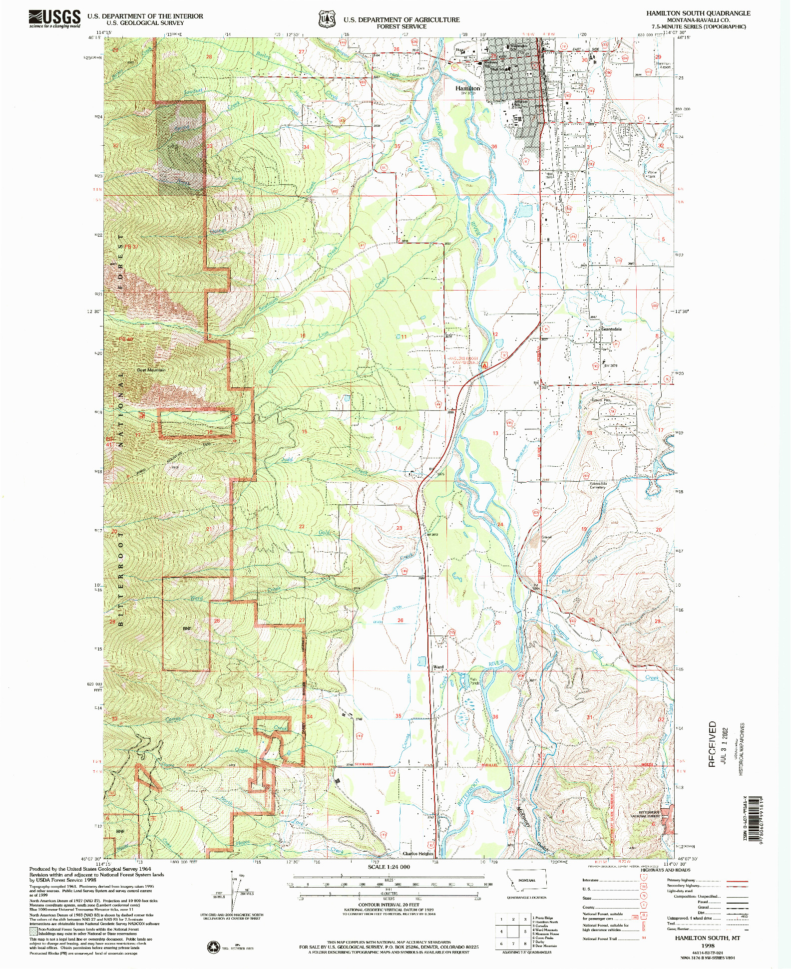 USGS 1:24000-SCALE QUADRANGLE FOR HAMILTON SOUTH, MT 1998
