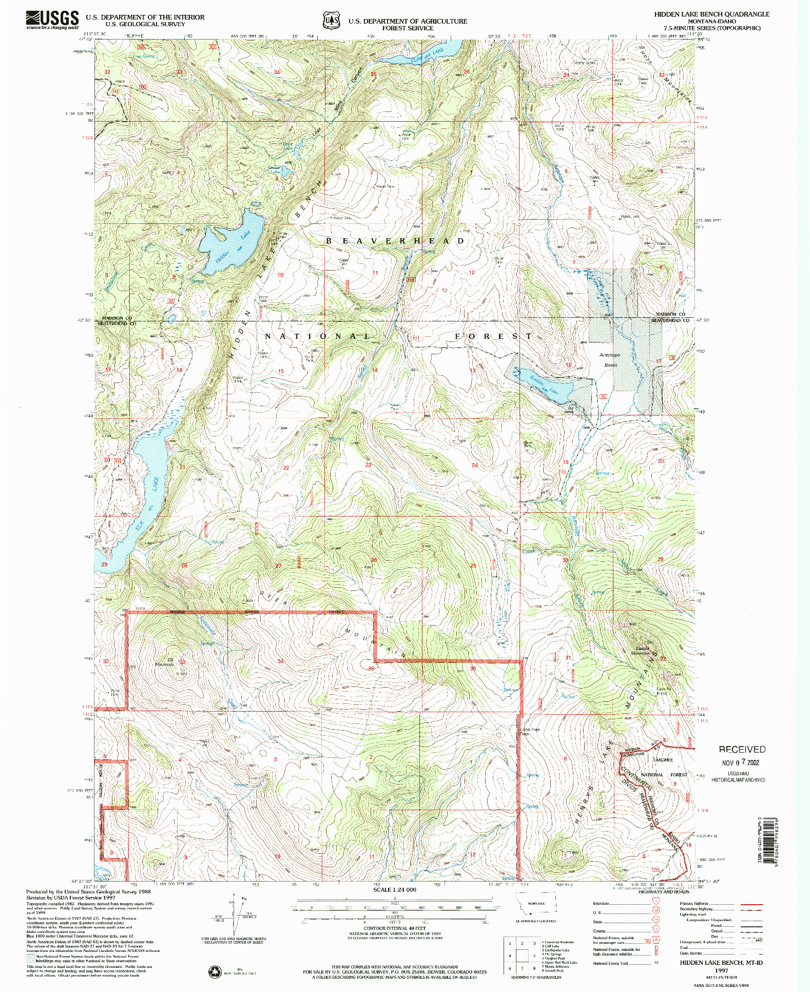 USGS 1:24000-SCALE QUADRANGLE FOR HIDDEN LAKE BENCH, MT 1997