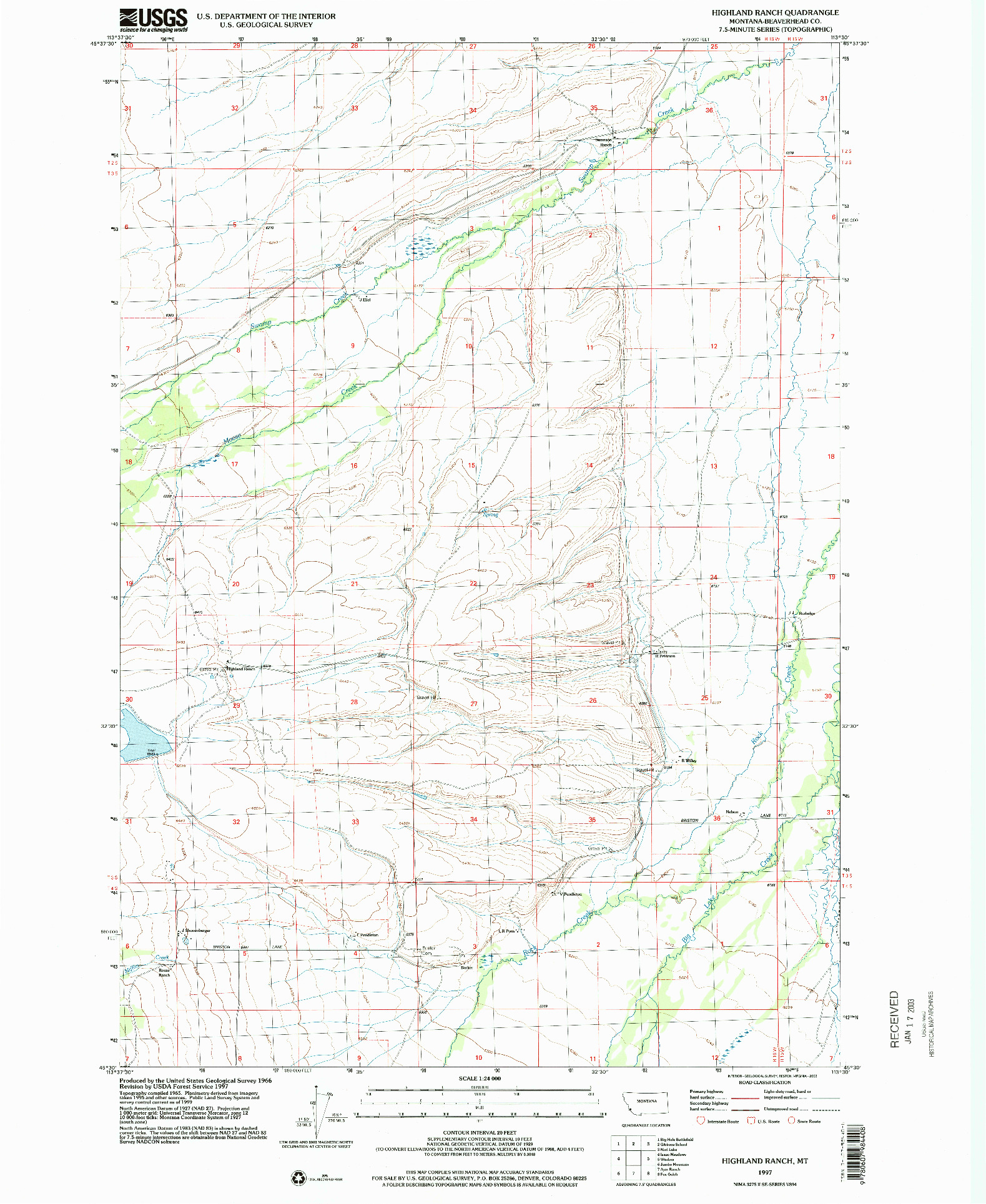 USGS 1:24000-SCALE QUADRANGLE FOR HIGHLAND RANCH, MT 1997