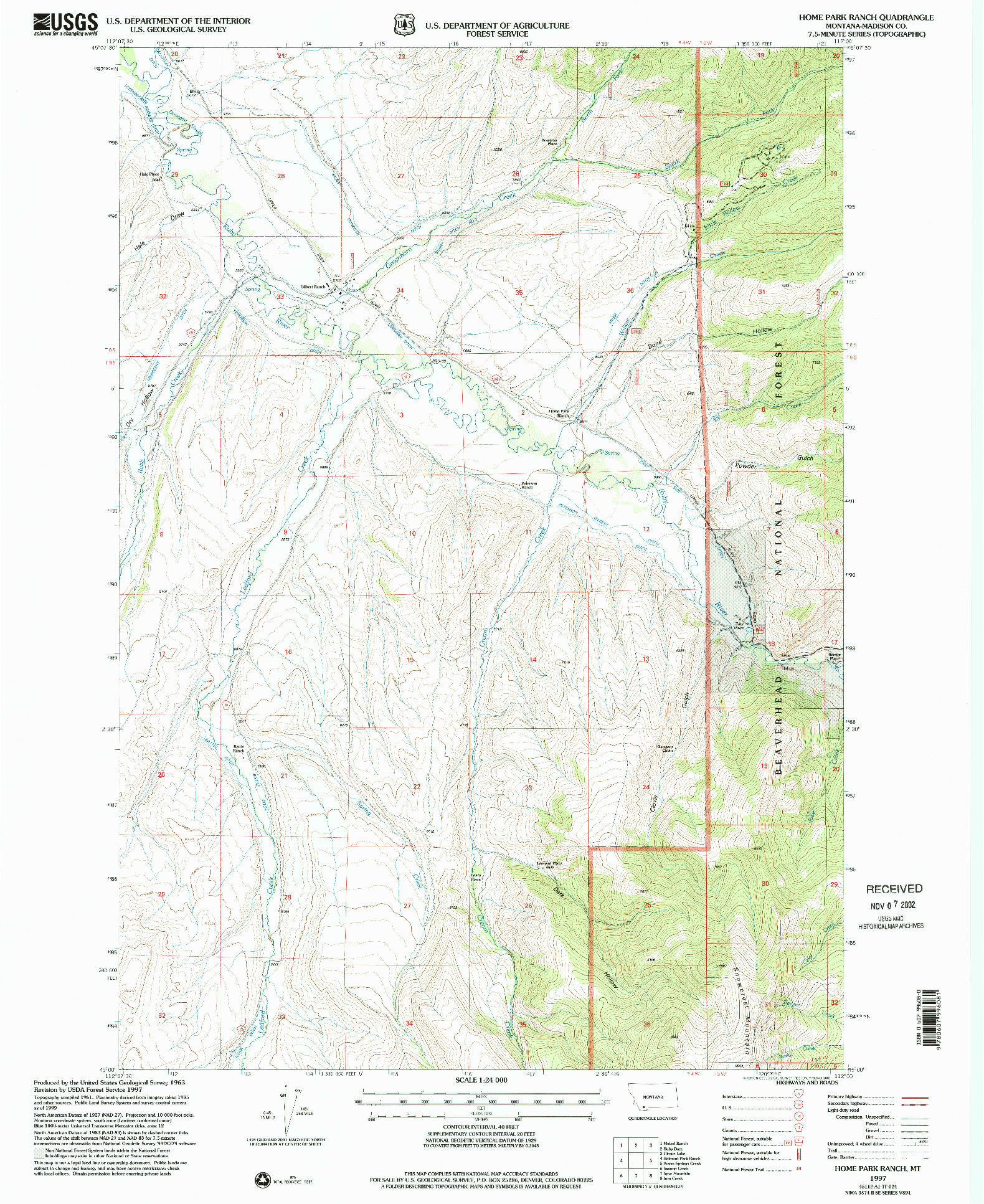 USGS 1:24000-SCALE QUADRANGLE FOR HOME PARK RANCH, MT 1997