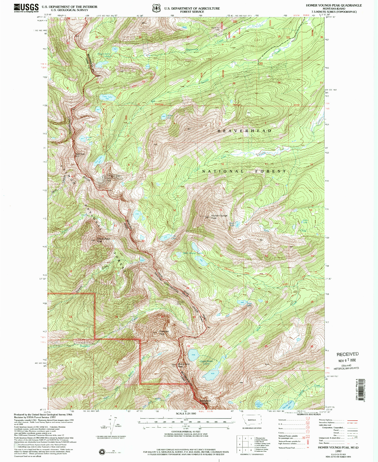 USGS 1:24000-SCALE QUADRANGLE FOR HOMER YOUNGS PEAK, MT 1997