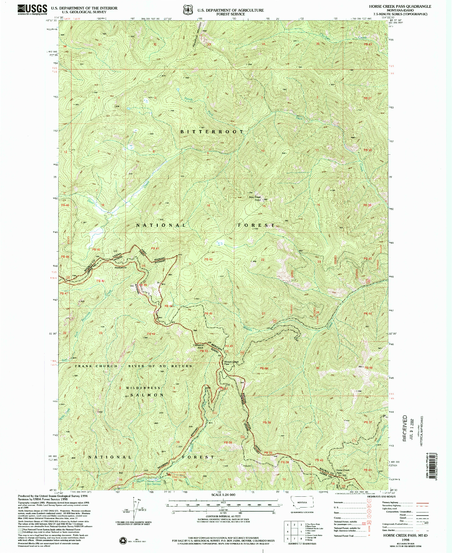 USGS 1:24000-SCALE QUADRANGLE FOR HORSE CREEK PASS, MT 1998