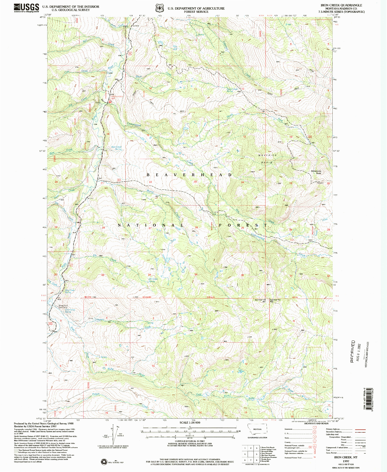USGS 1:24000-SCALE QUADRANGLE FOR IRON CREEK, MT 1997