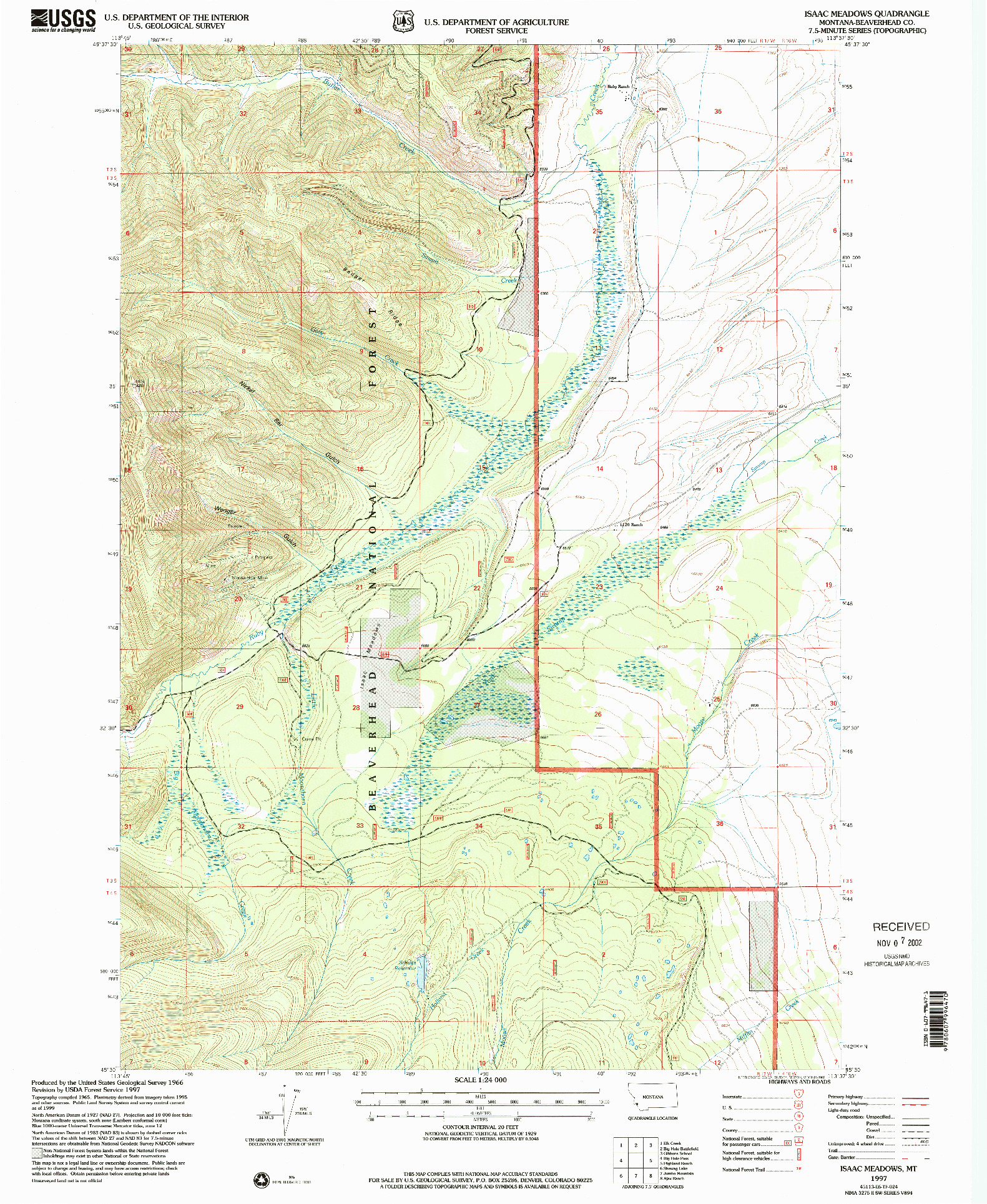 USGS 1:24000-SCALE QUADRANGLE FOR ISAAC MEADOWS, MT 1997