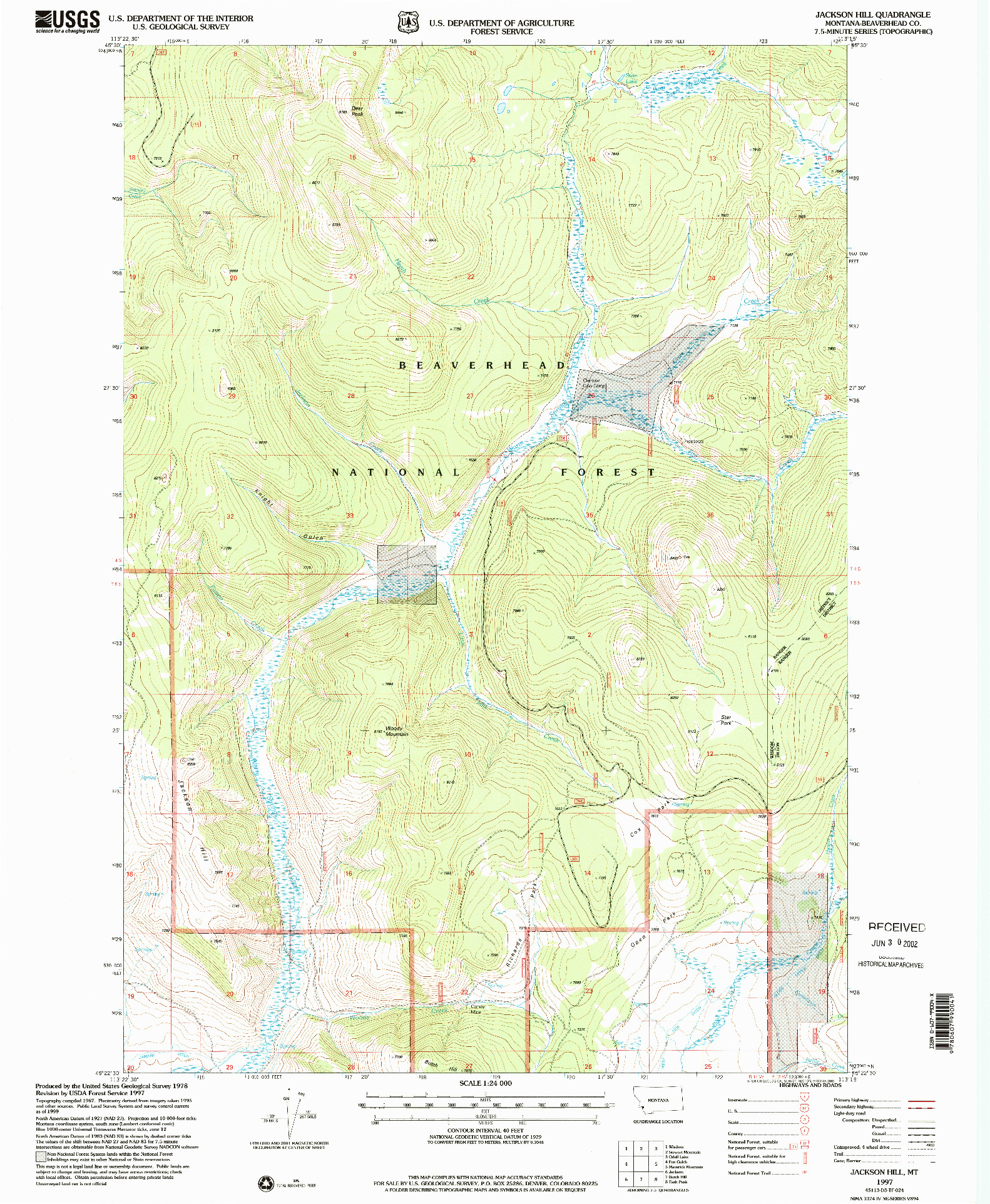 USGS 1:24000-SCALE QUADRANGLE FOR JACKSON HILL, MT 1997