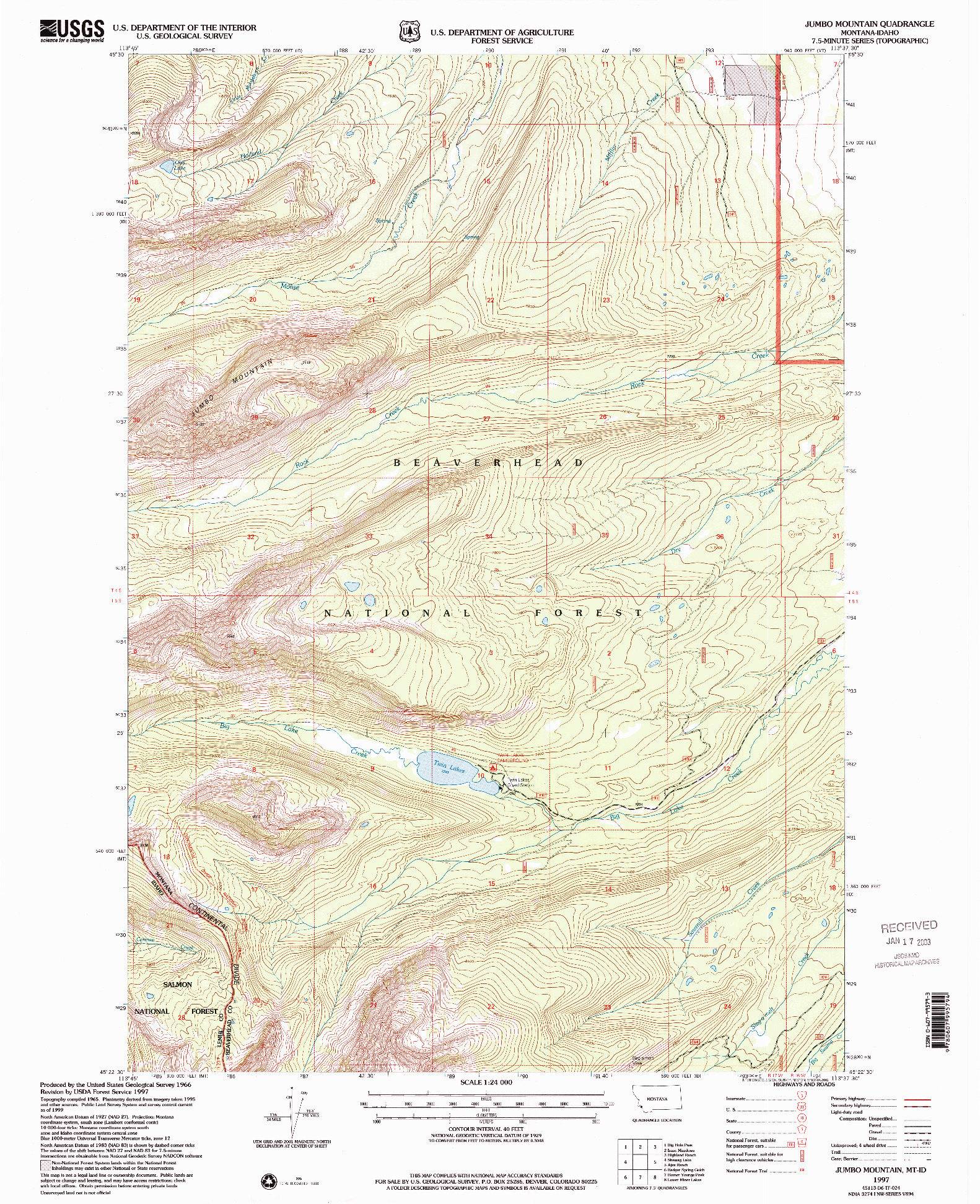 USGS 1:24000-SCALE QUADRANGLE FOR JUMBO MOUNTAIN, MT 1997