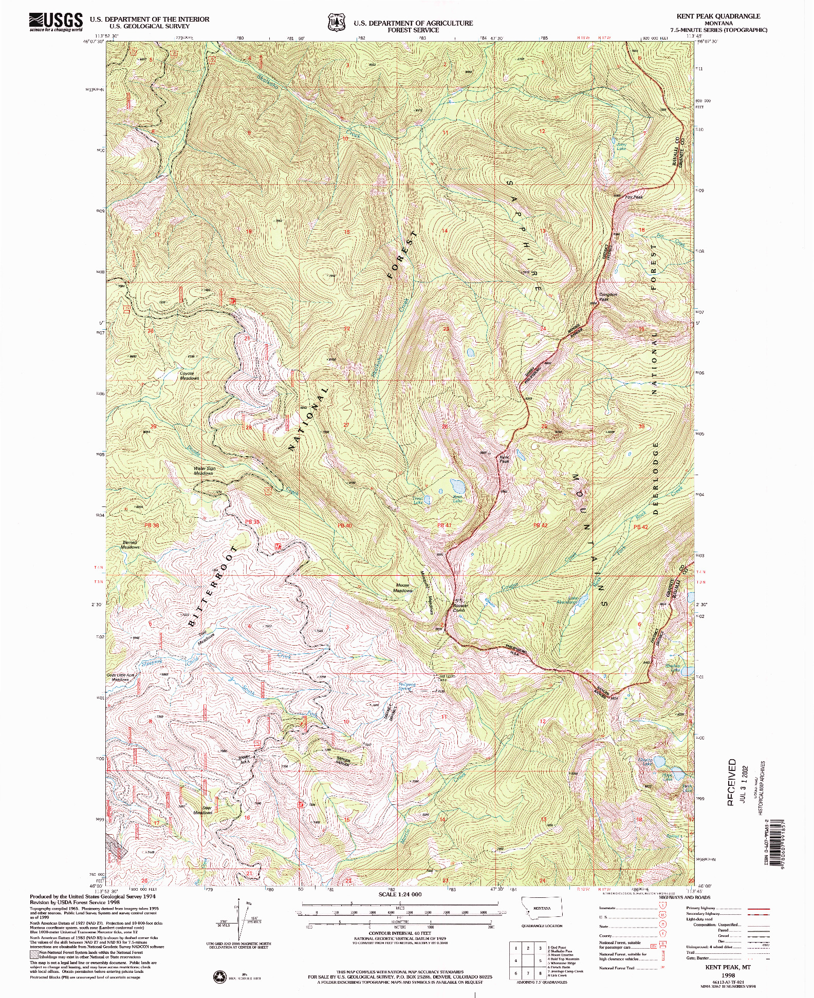 USGS 1:24000-SCALE QUADRANGLE FOR KENT PEAK, MT 1998