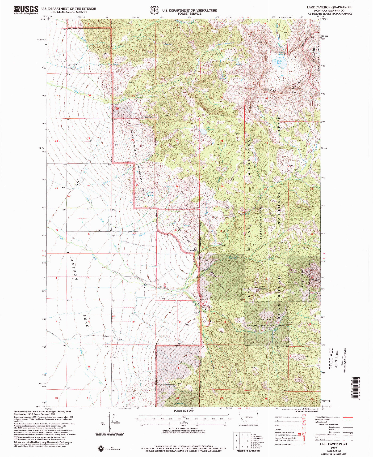 USGS 1:24000-SCALE QUADRANGLE FOR LAKE CAMERON, MT 1997