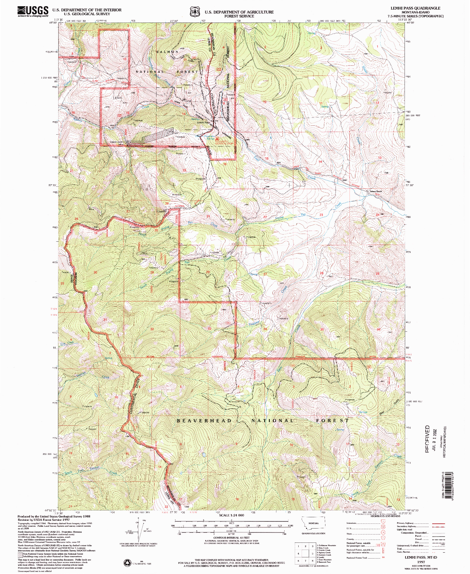 USGS 1:24000-SCALE QUADRANGLE FOR LEMHI PASS, MT 1997