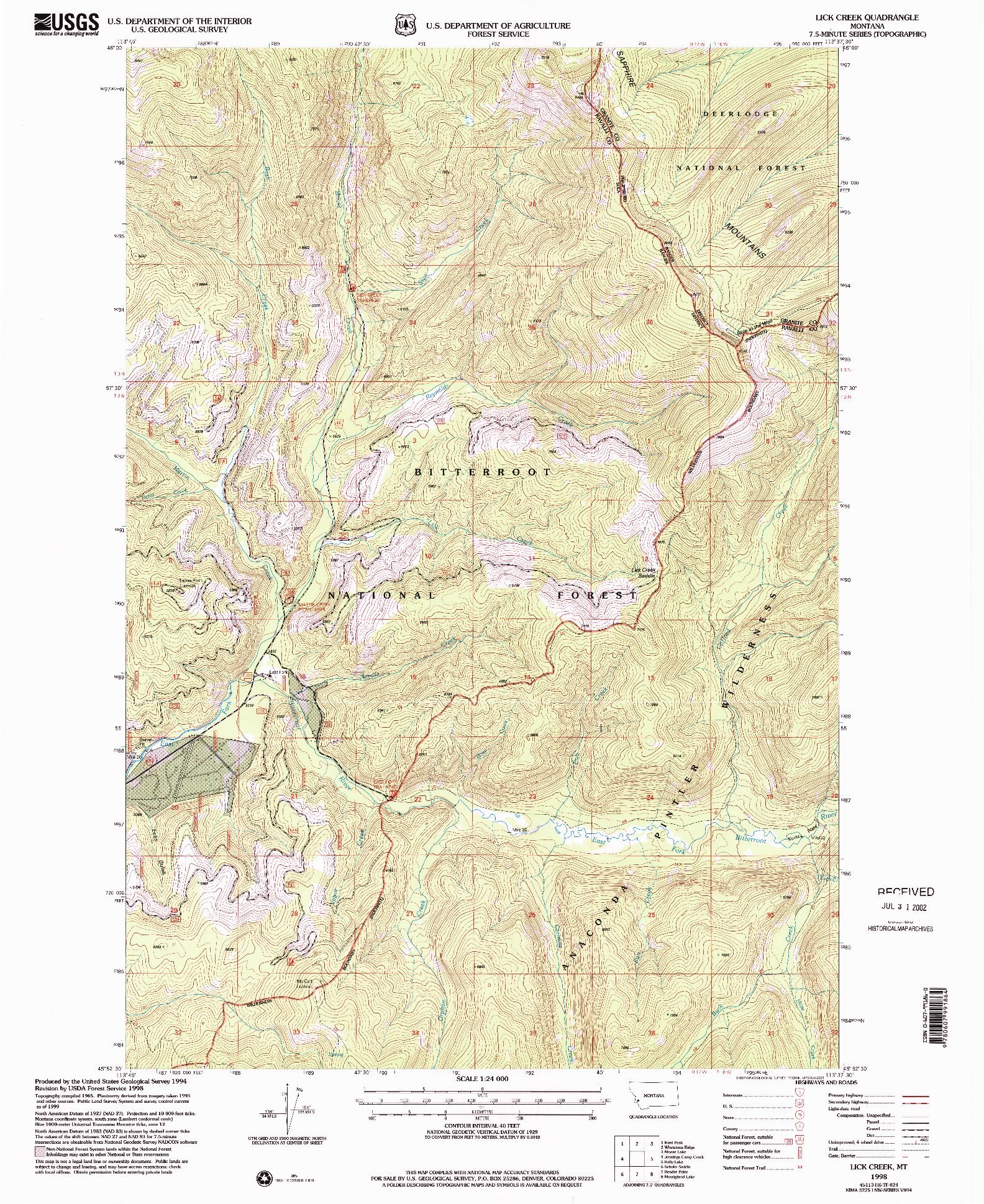 USGS 1:24000-SCALE QUADRANGLE FOR LICK CREEK, MT 1998