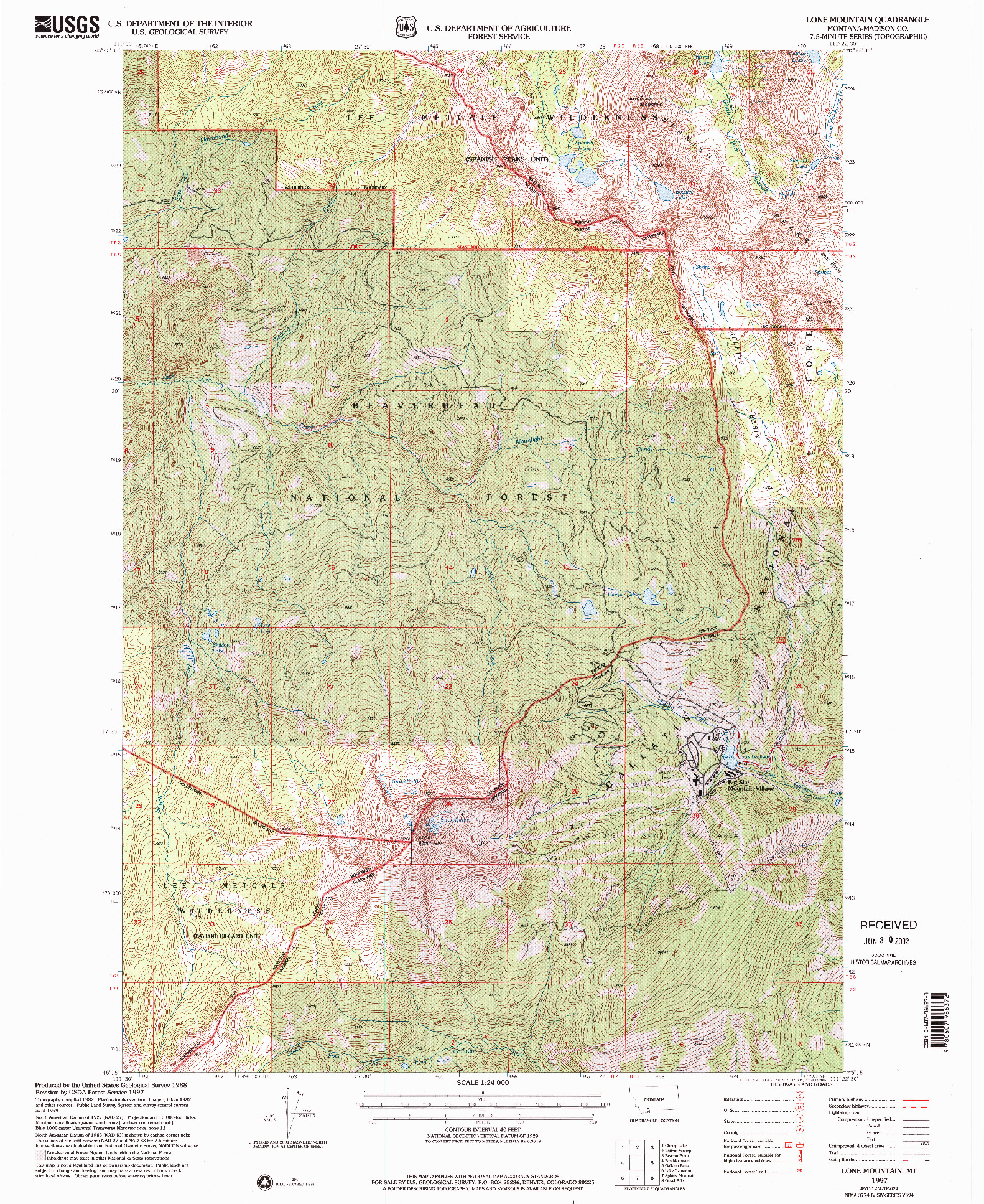 USGS 1:24000-SCALE QUADRANGLE FOR LONE MOUNTAIN, MT 1997
