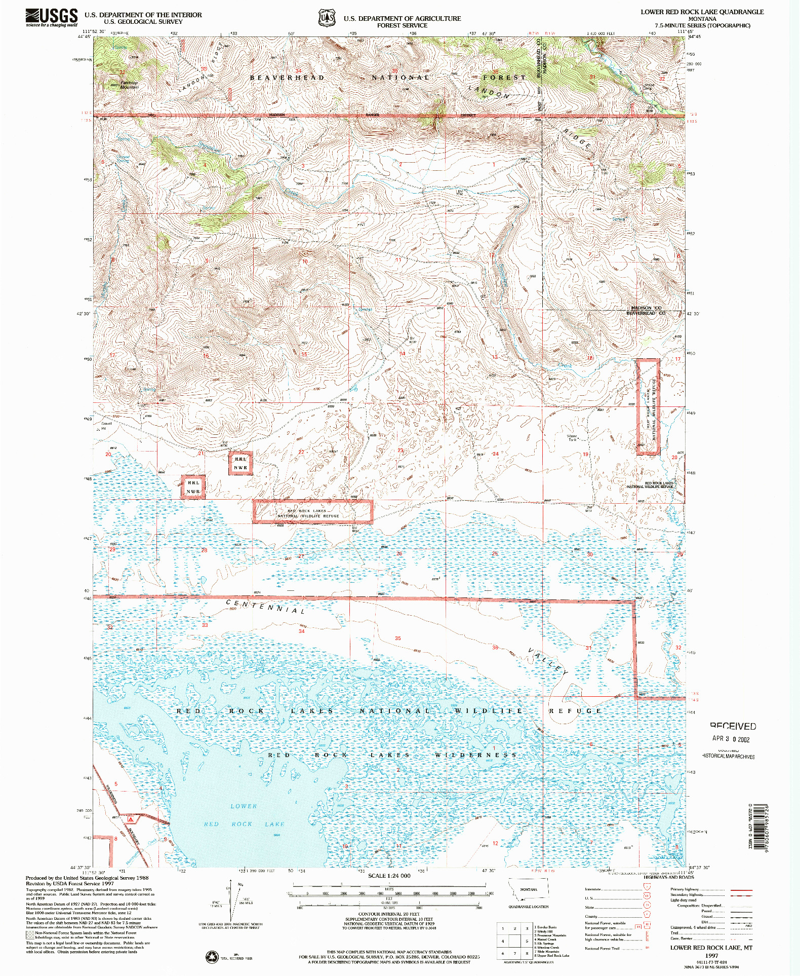 USGS 1:24000-SCALE QUADRANGLE FOR LOWER RED ROCK LAKE, MT 1997