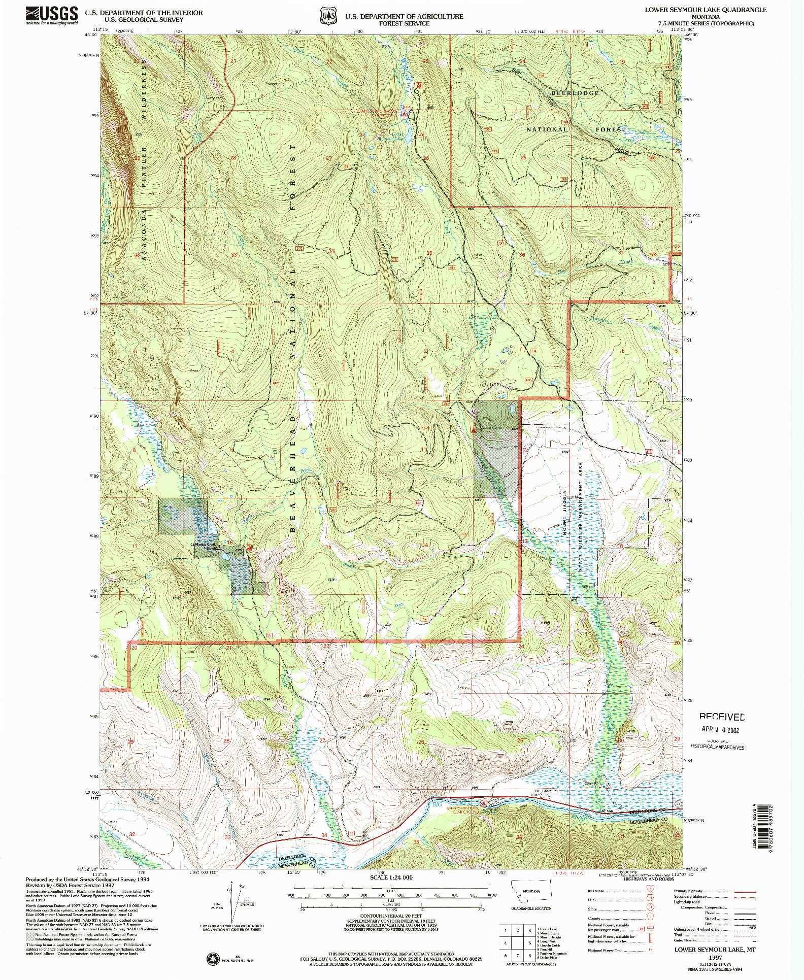 USGS 1:24000-SCALE QUADRANGLE FOR LOWER SEYMOUR LAKE, MT 1997