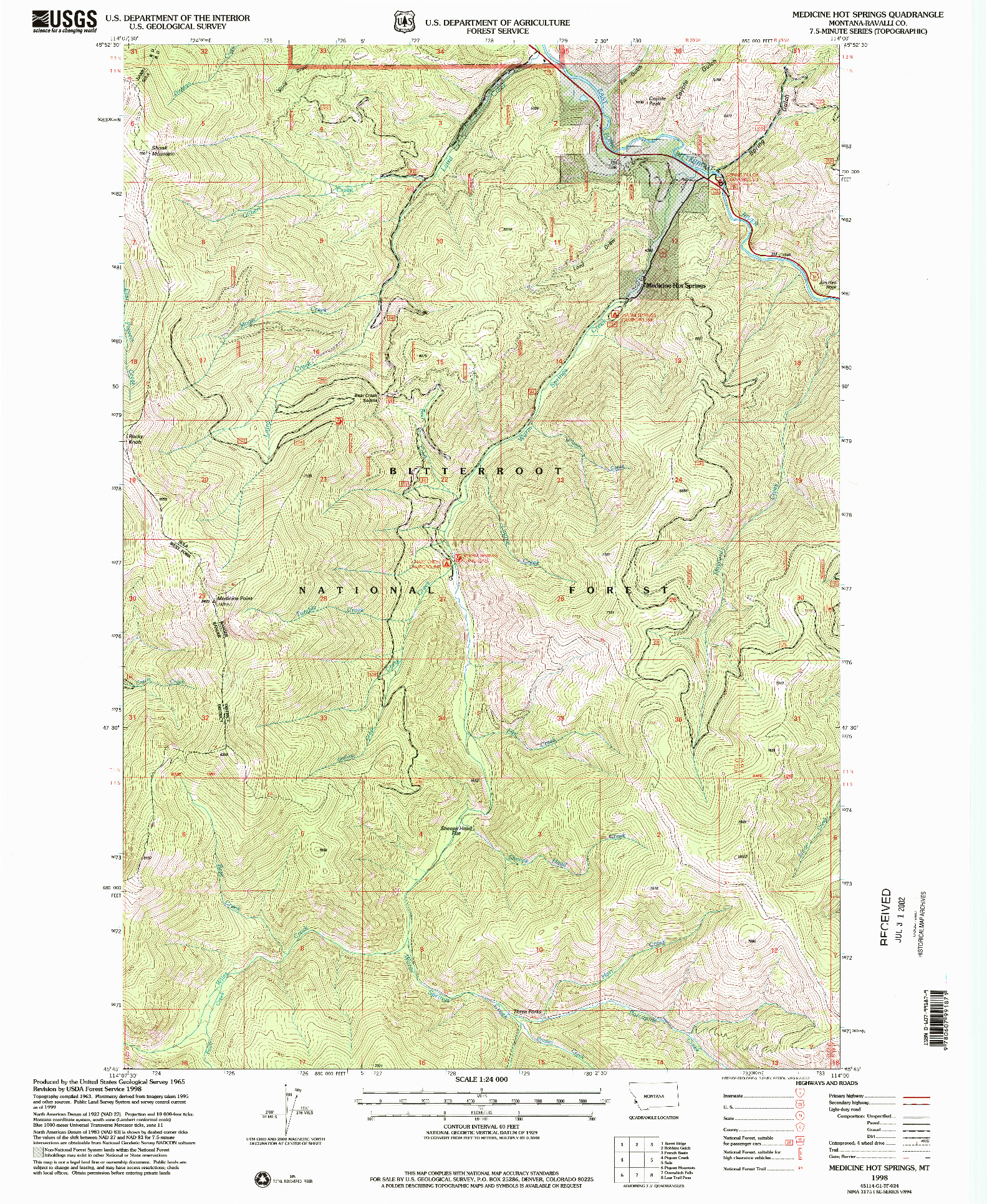 USGS 1:24000-SCALE QUADRANGLE FOR MEDICINE HOT SPRINGS, MT 1998