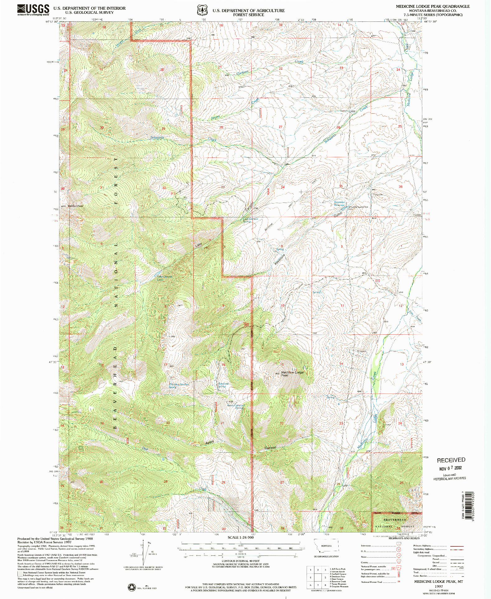 USGS 1:24000-SCALE QUADRANGLE FOR MEDICINE LODGE PEAK, MT 1997