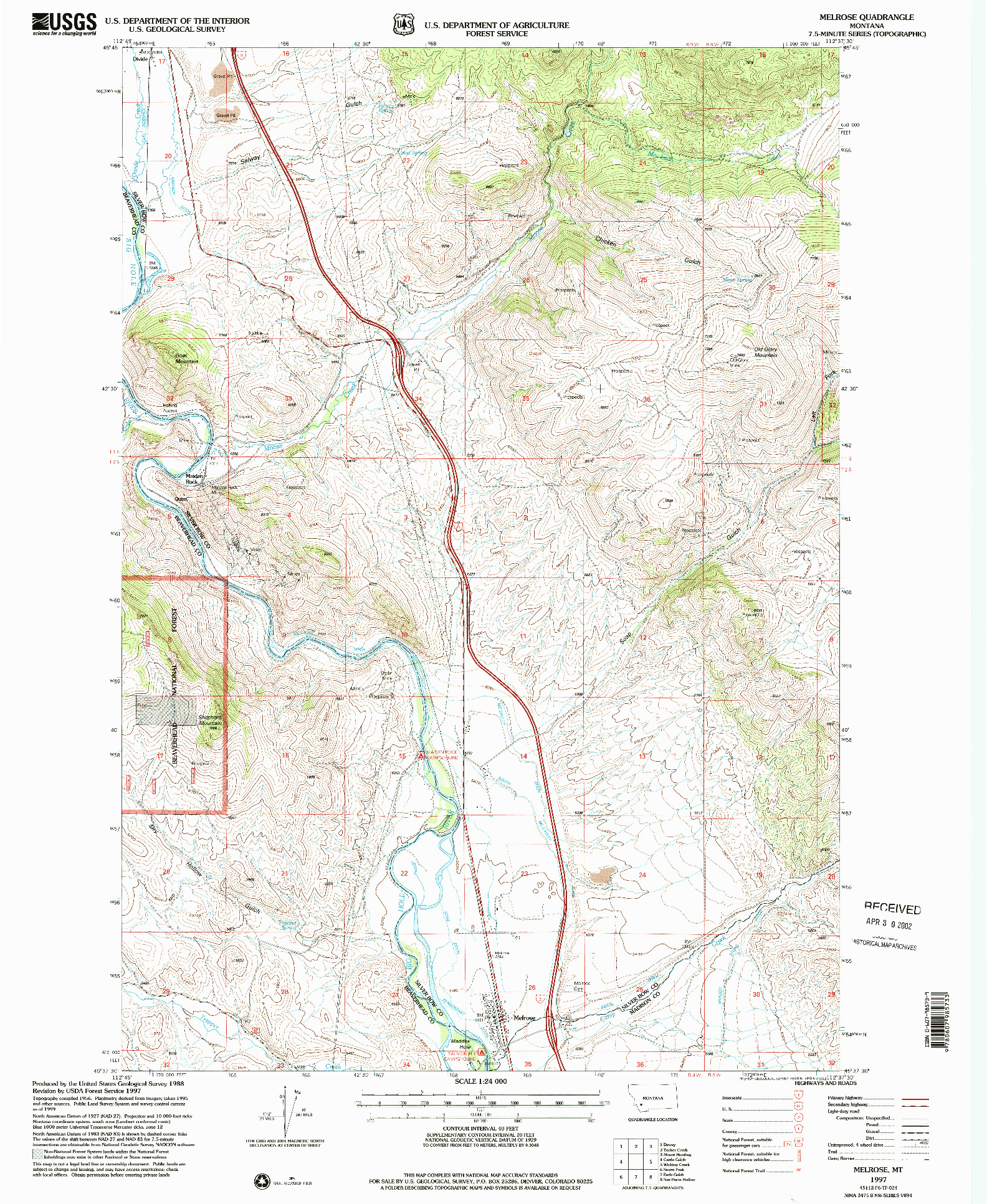 USGS 1:24000-SCALE QUADRANGLE FOR MELROSE, MT 1997