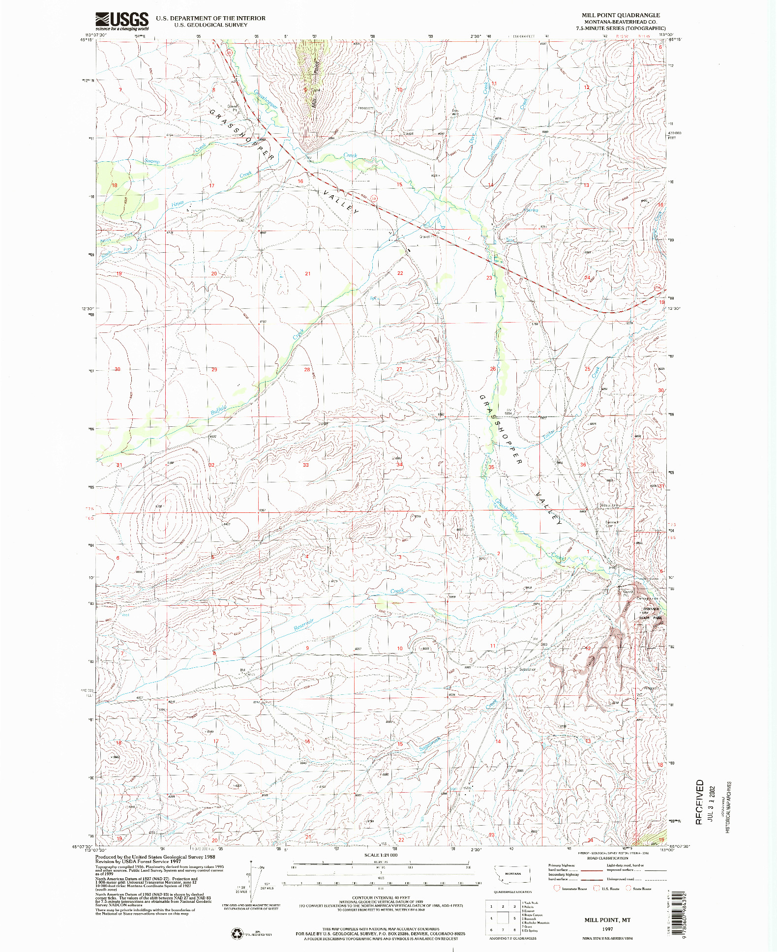 USGS 1:24000-SCALE QUADRANGLE FOR MILL POINT, MT 1997