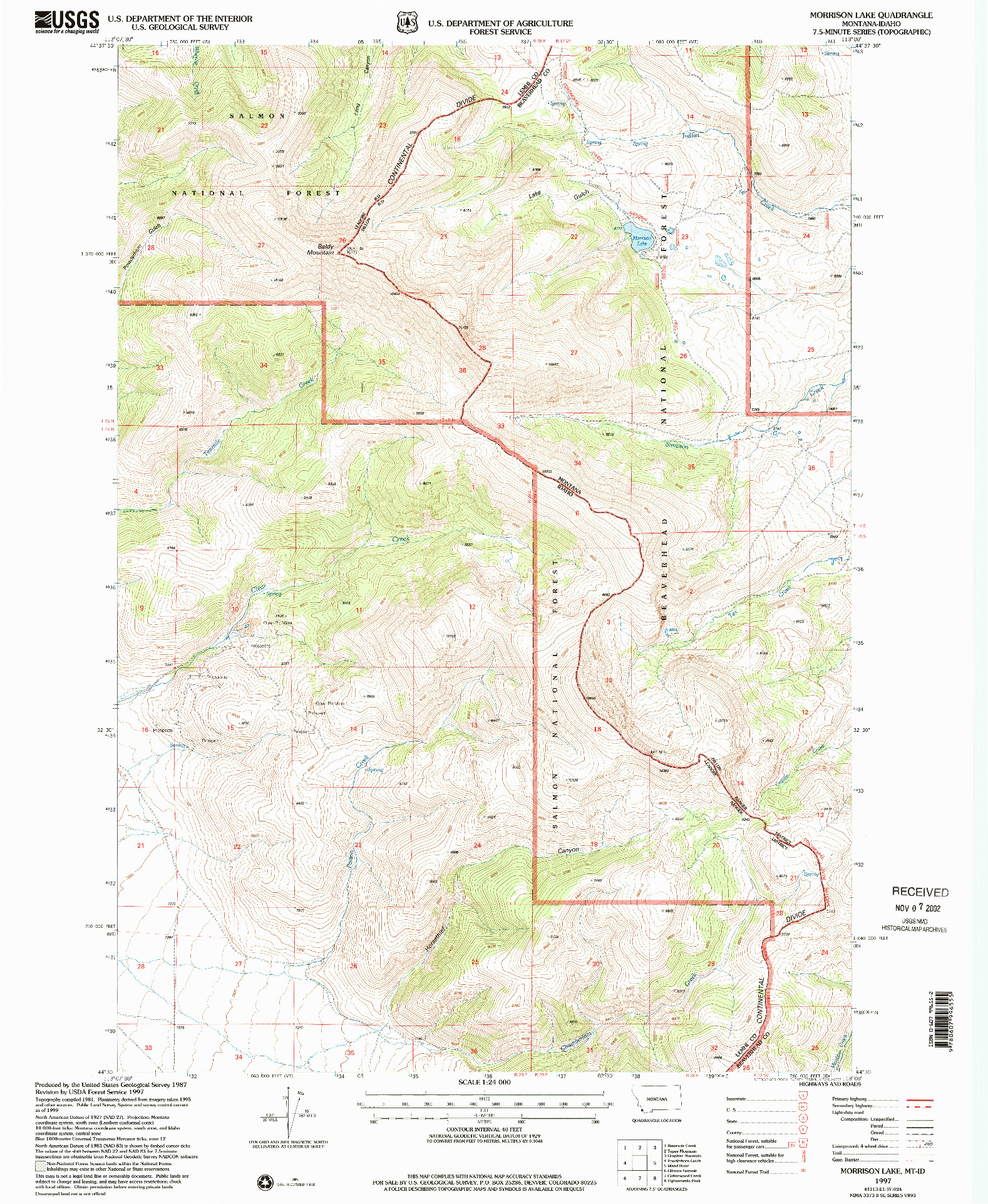 USGS 1:24000-SCALE QUADRANGLE FOR MORRISON LAKE, MT 1997