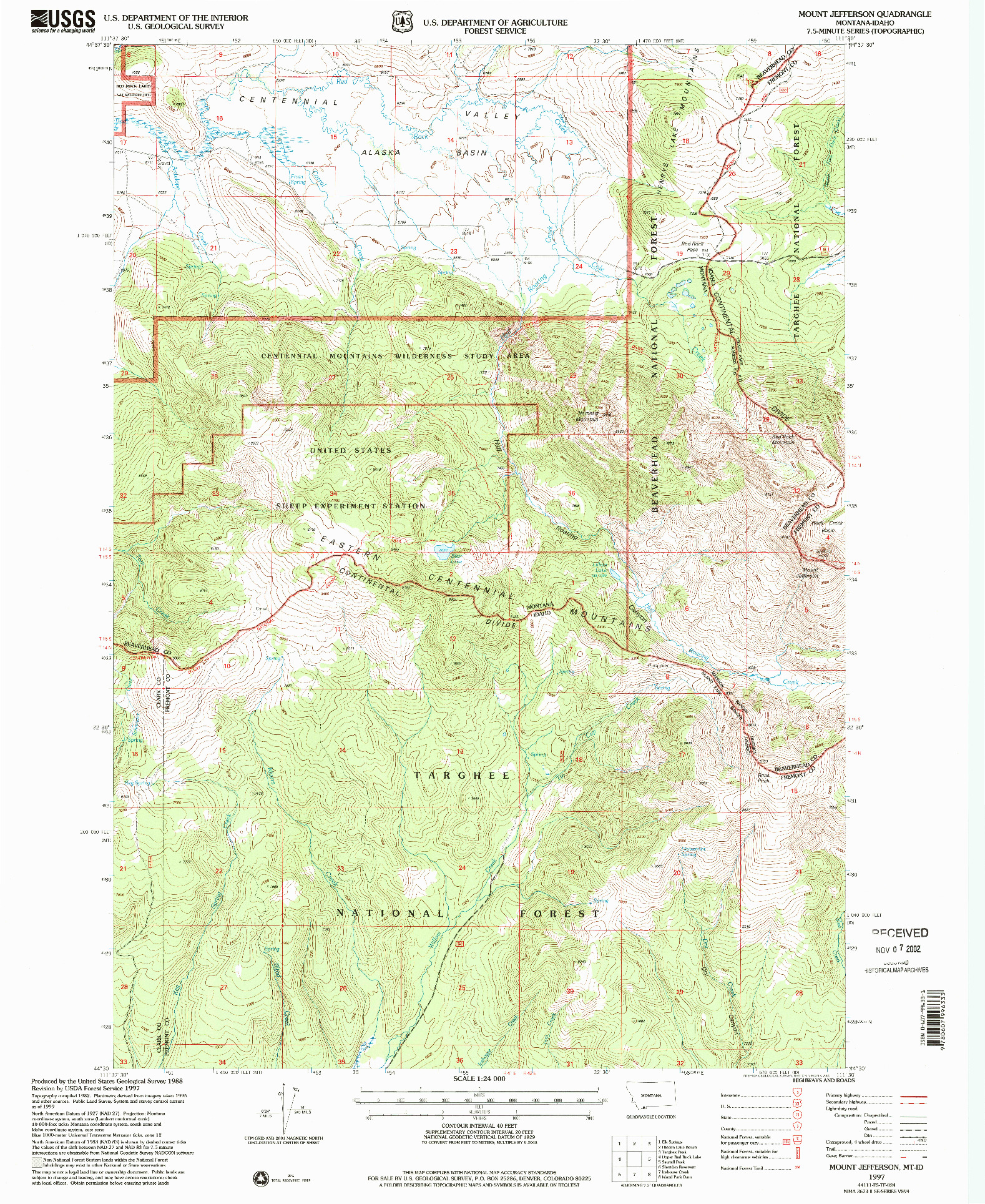 USGS 1:24000-SCALE QUADRANGLE FOR MOUNT JEFFERSON, MT 1997