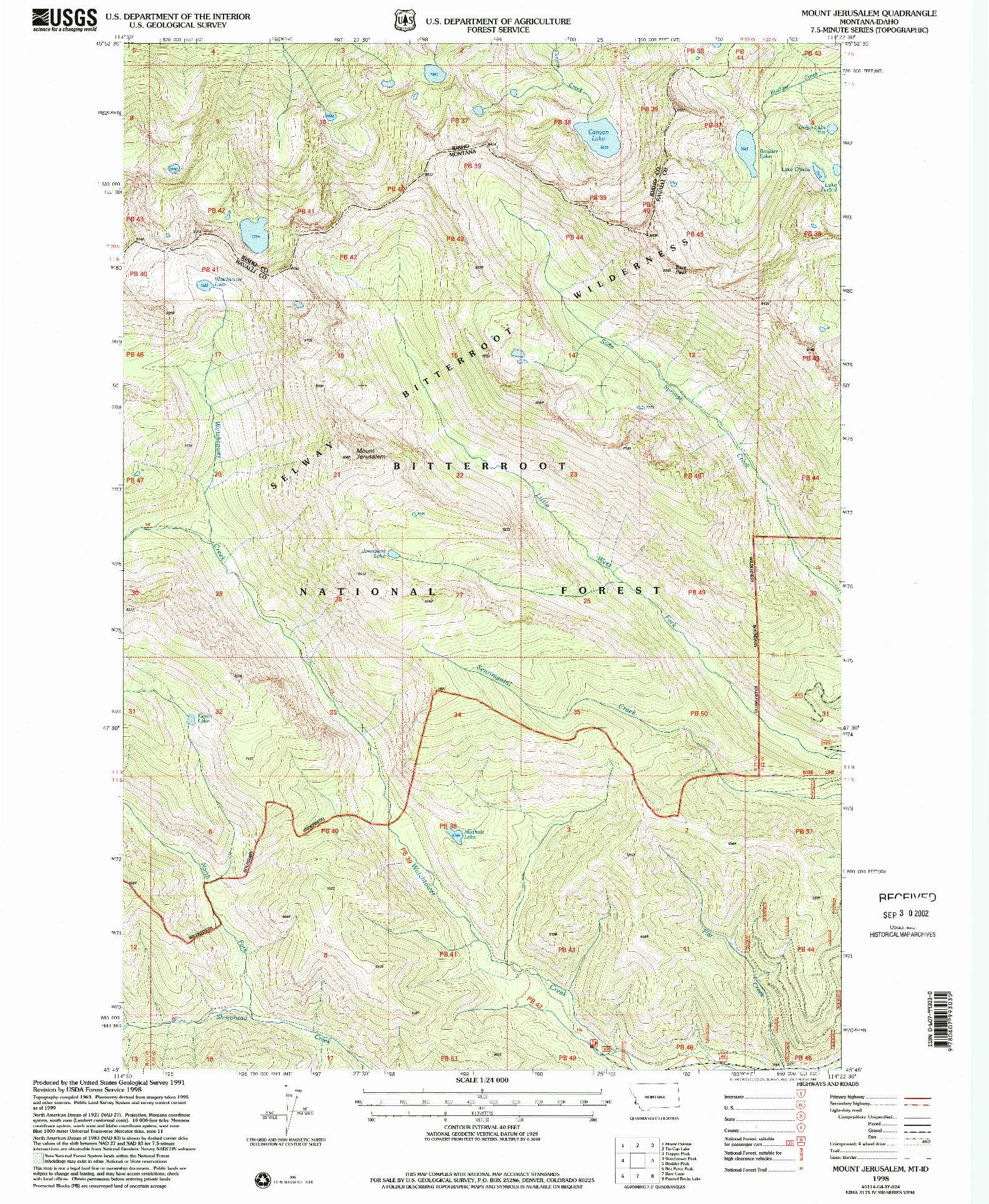 USGS 1:24000-SCALE QUADRANGLE FOR MOUNT JERUSALEM, MT 1998