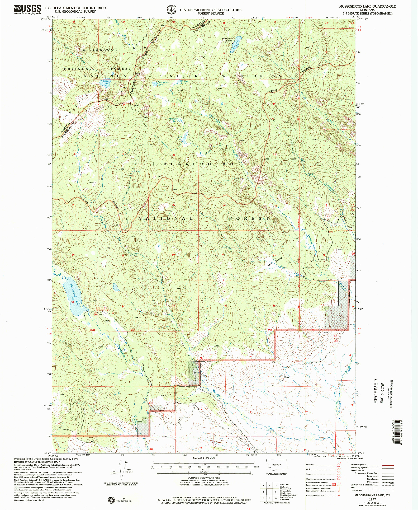 USGS 1:24000-SCALE QUADRANGLE FOR MUSSIGBROD LAKE, MT 1997