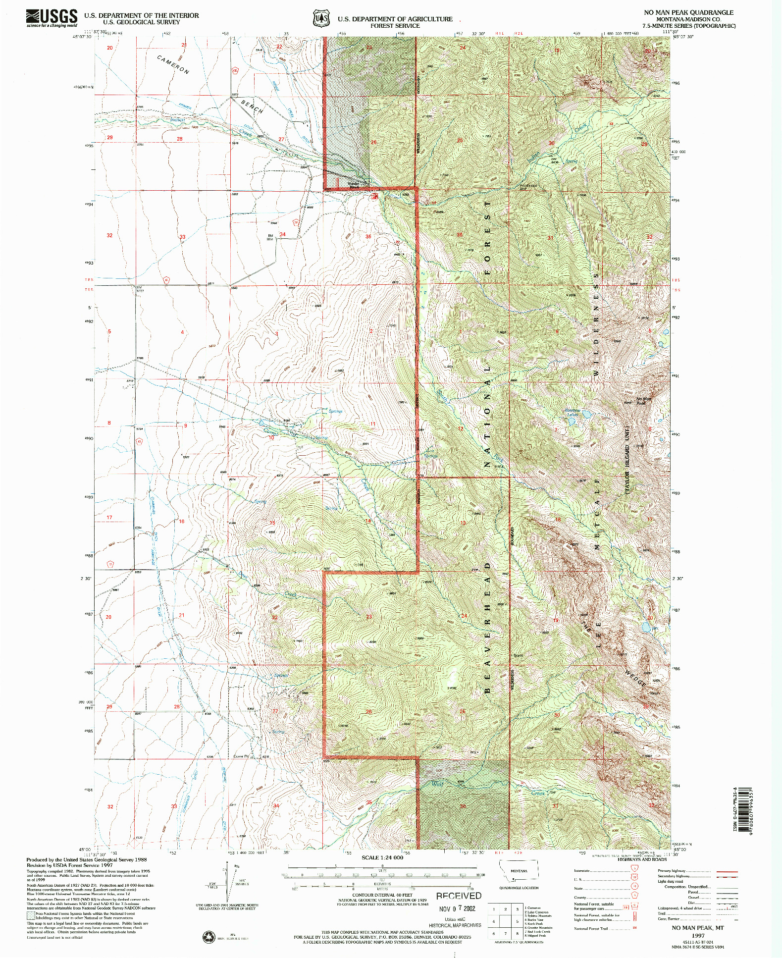 USGS 1:24000-SCALE QUADRANGLE FOR NO MAN PEAK, MT 1997