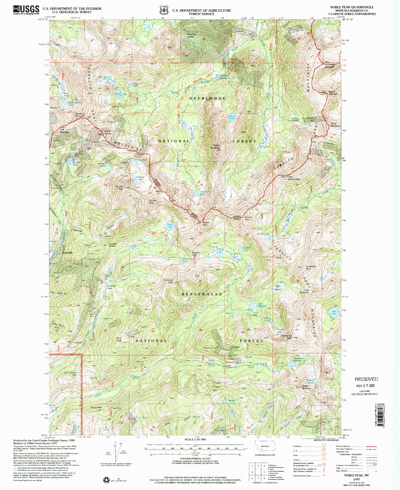 USGS 1:24000-SCALE QUADRANGLE FOR NOBLE PEAK, MT 1997