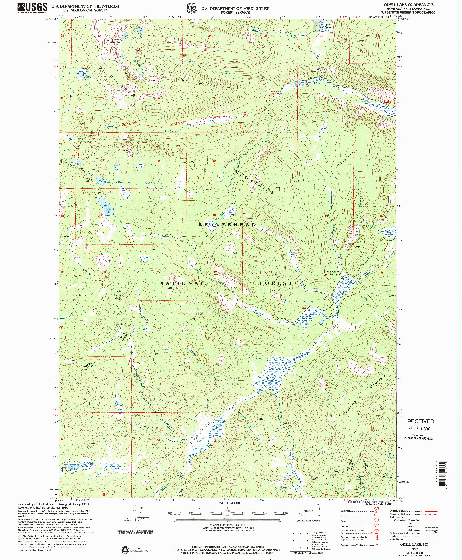 USGS 1:24000-SCALE QUADRANGLE FOR ODELL LAKE, MT 1997
