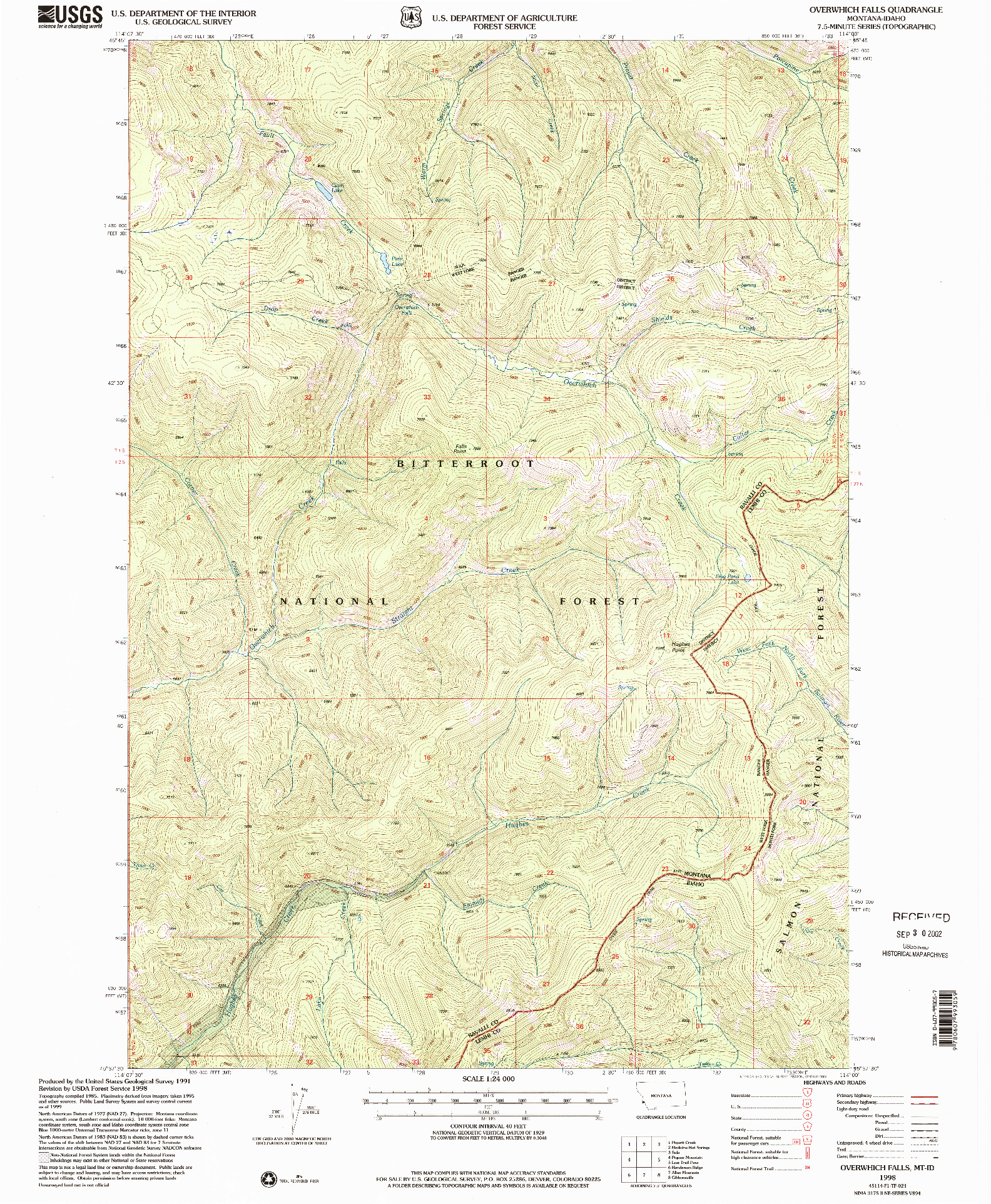 USGS 1:24000-SCALE QUADRANGLE FOR OVERWHICH FALLS, MT 1998