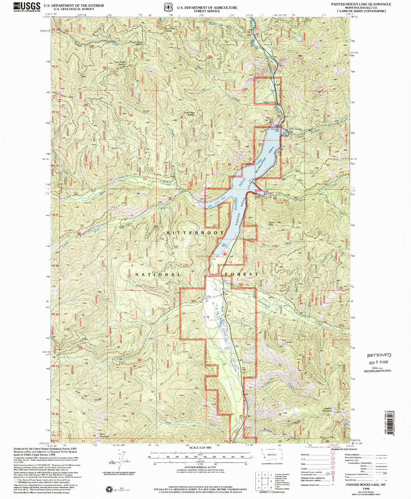 USGS 1:24000-SCALE QUADRANGLE FOR PAINTED ROCKS LAKE, MT 1998