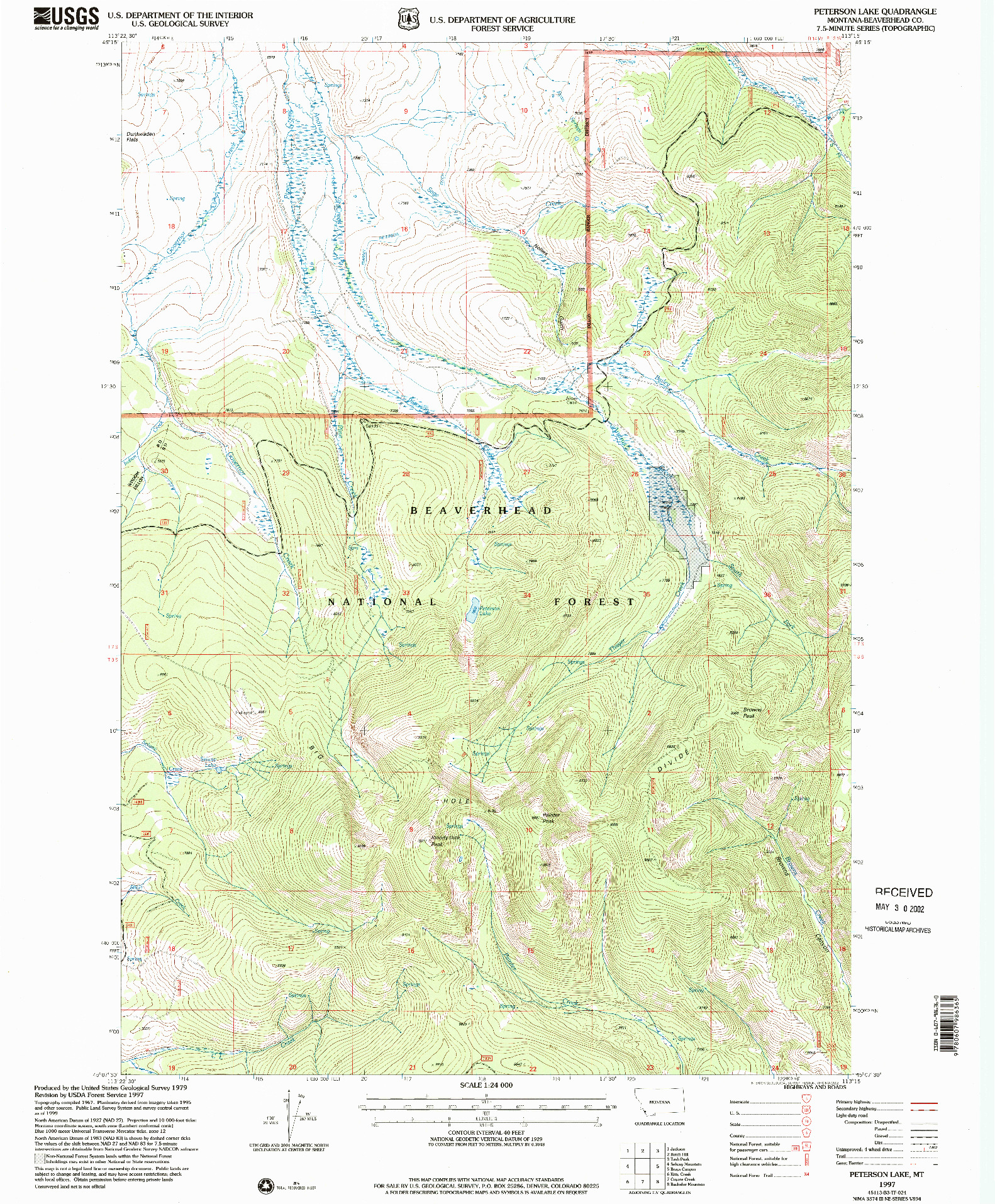 USGS 1:24000-SCALE QUADRANGLE FOR PETERSON LAKE, MT 1997