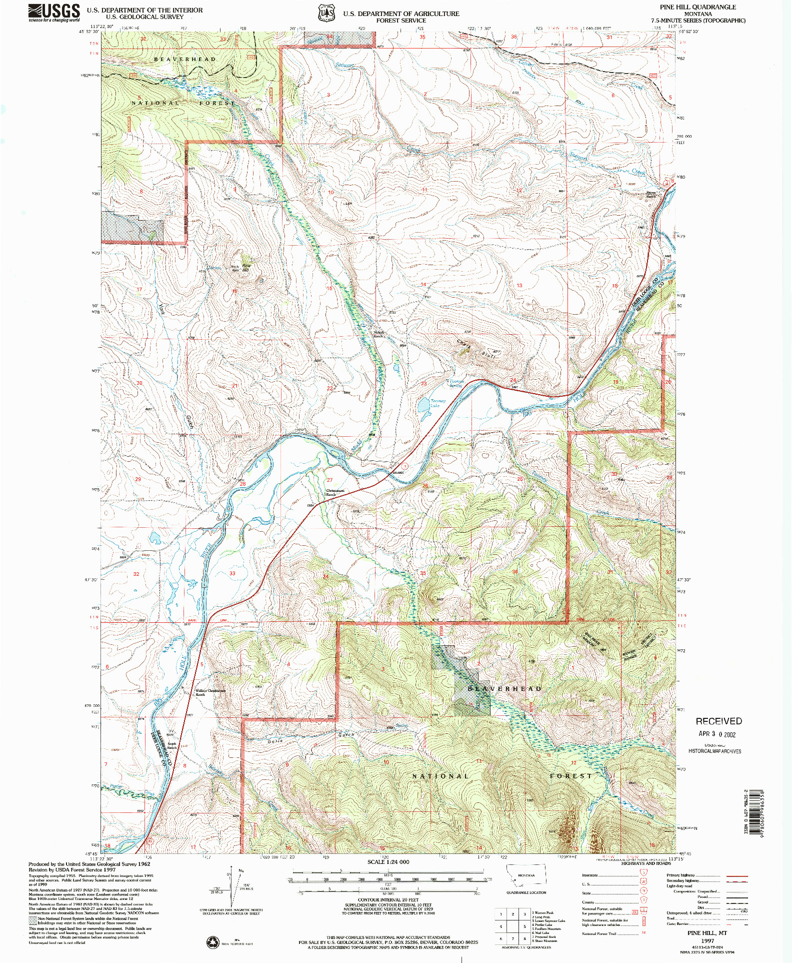USGS 1:24000-SCALE QUADRANGLE FOR PINE HILL, MT 1997