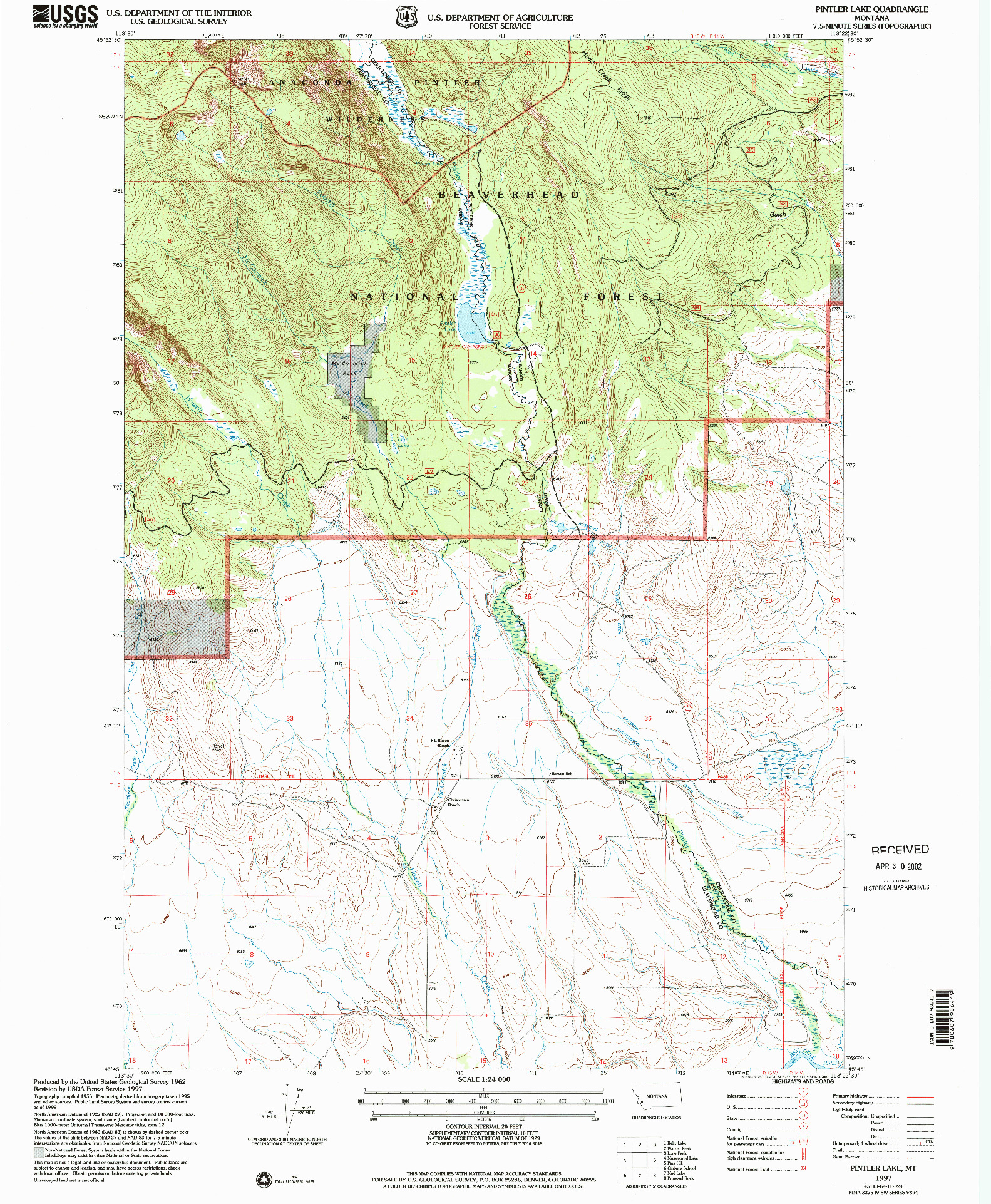 USGS 1:24000-SCALE QUADRANGLE FOR PINTLER LAKE, MT 1997
