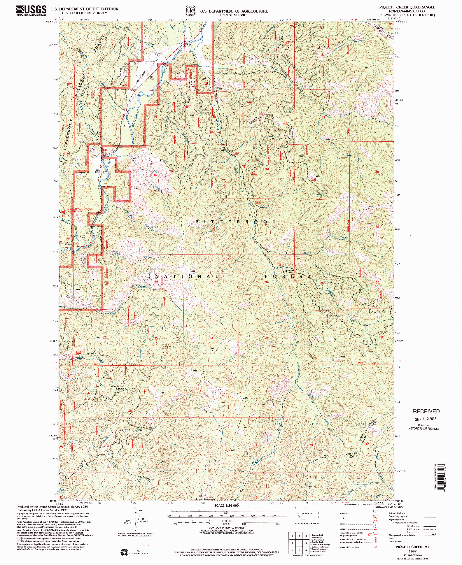 USGS 1:24000-SCALE QUADRANGLE FOR PIQUETT CREEK, MT 1998