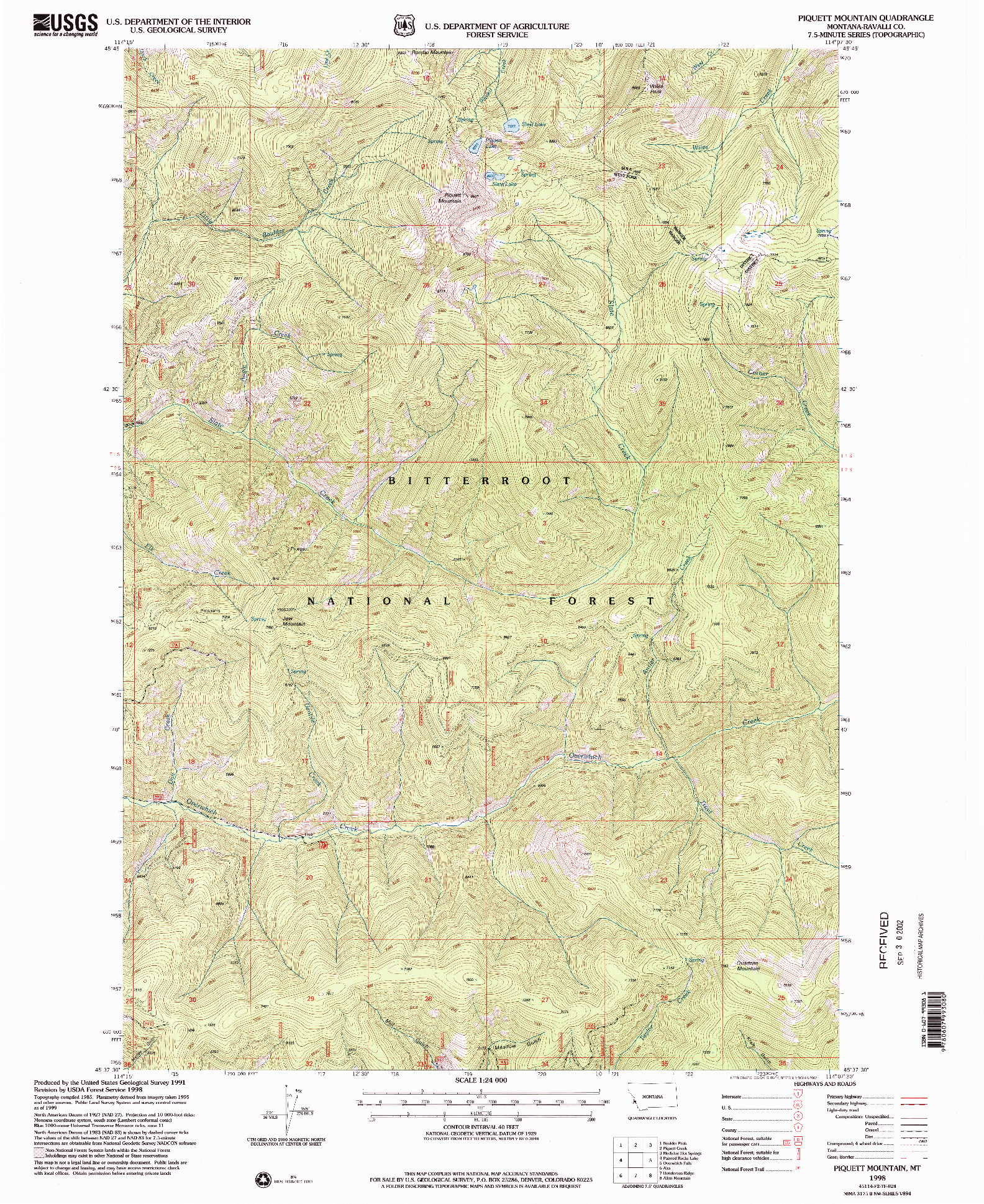 USGS 1:24000-SCALE QUADRANGLE FOR PIQUETT MOUNTAIN, MT 1998