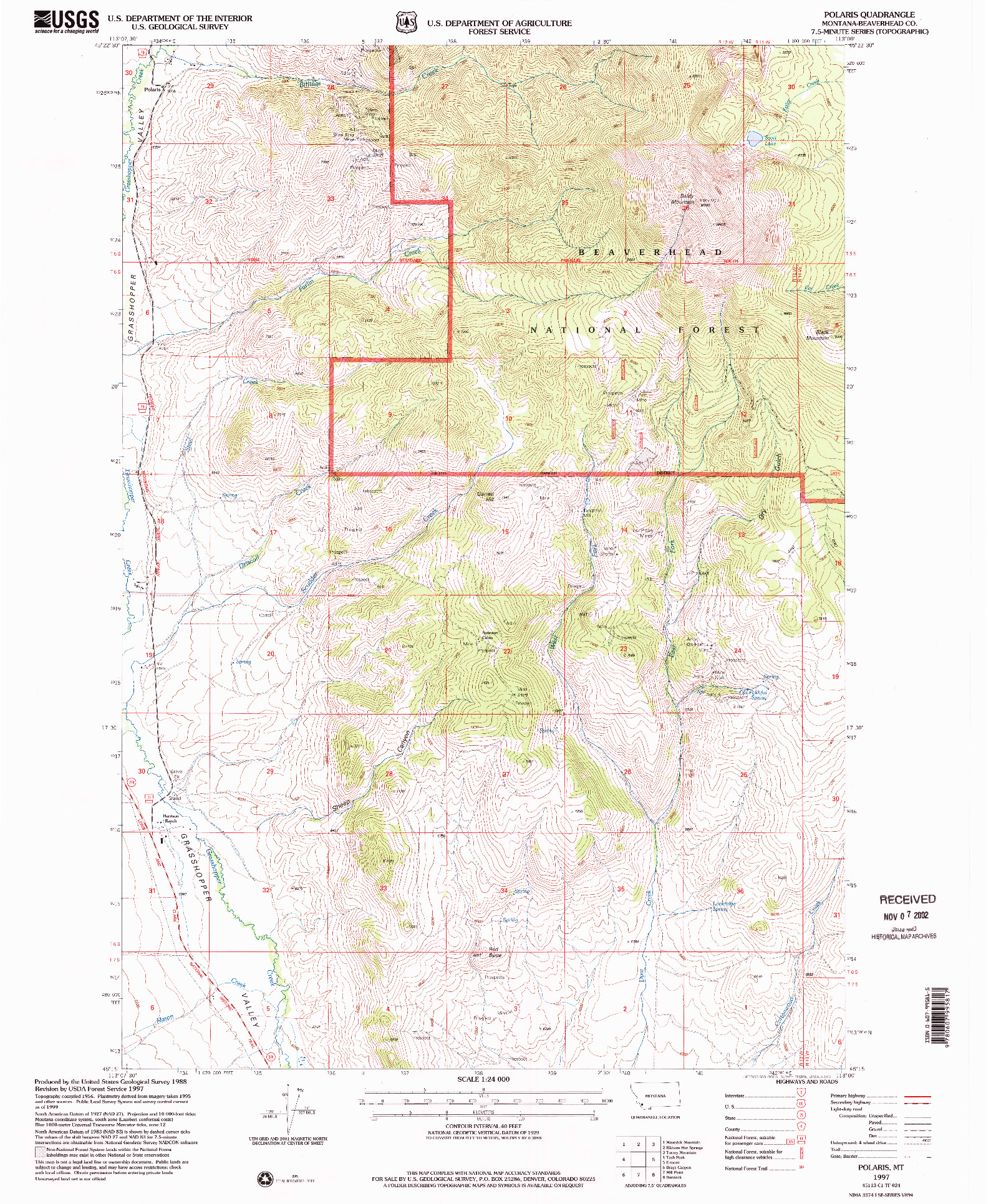 USGS 1:24000-SCALE QUADRANGLE FOR POLARIS, MT 1997