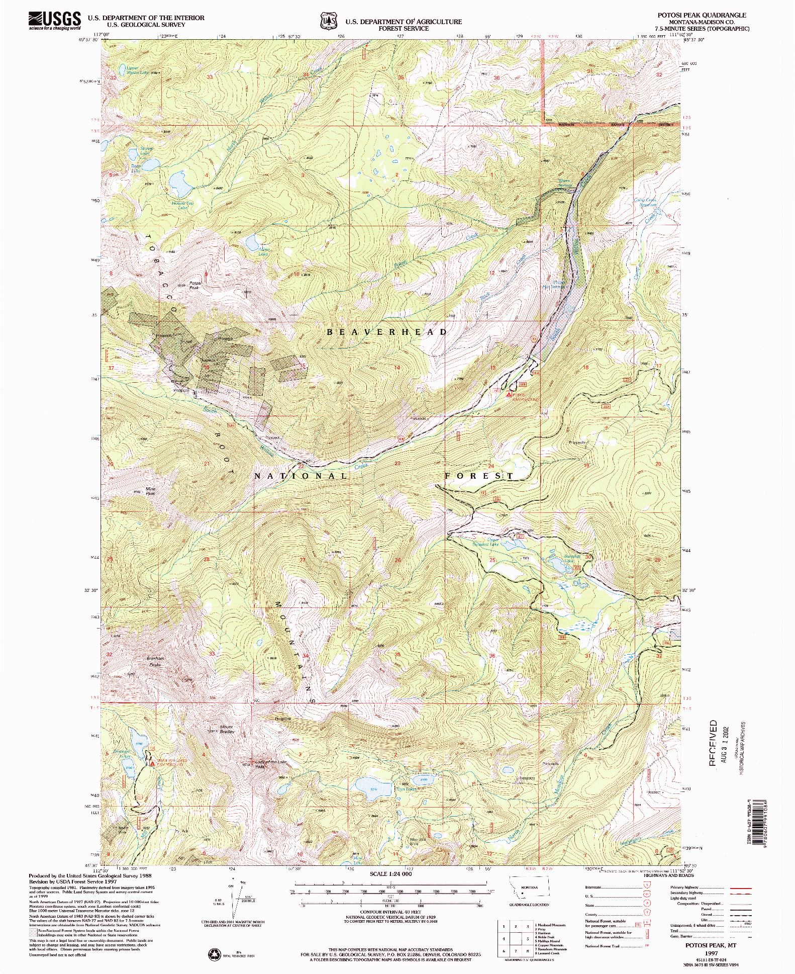 USGS 1:24000-SCALE QUADRANGLE FOR POTOSI PEAK, MT 1997