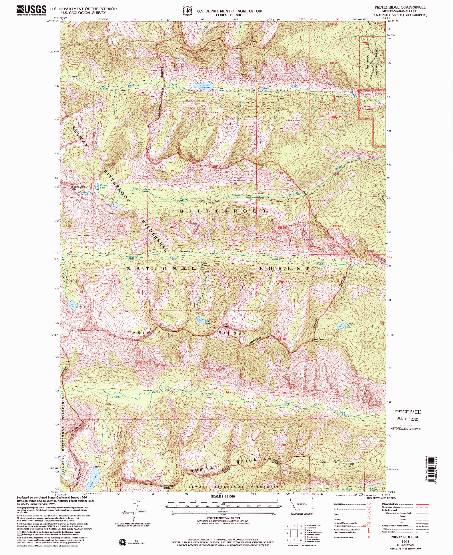 USGS 1:24000-SCALE QUADRANGLE FOR PRINTZ RIDGE, MT 1998