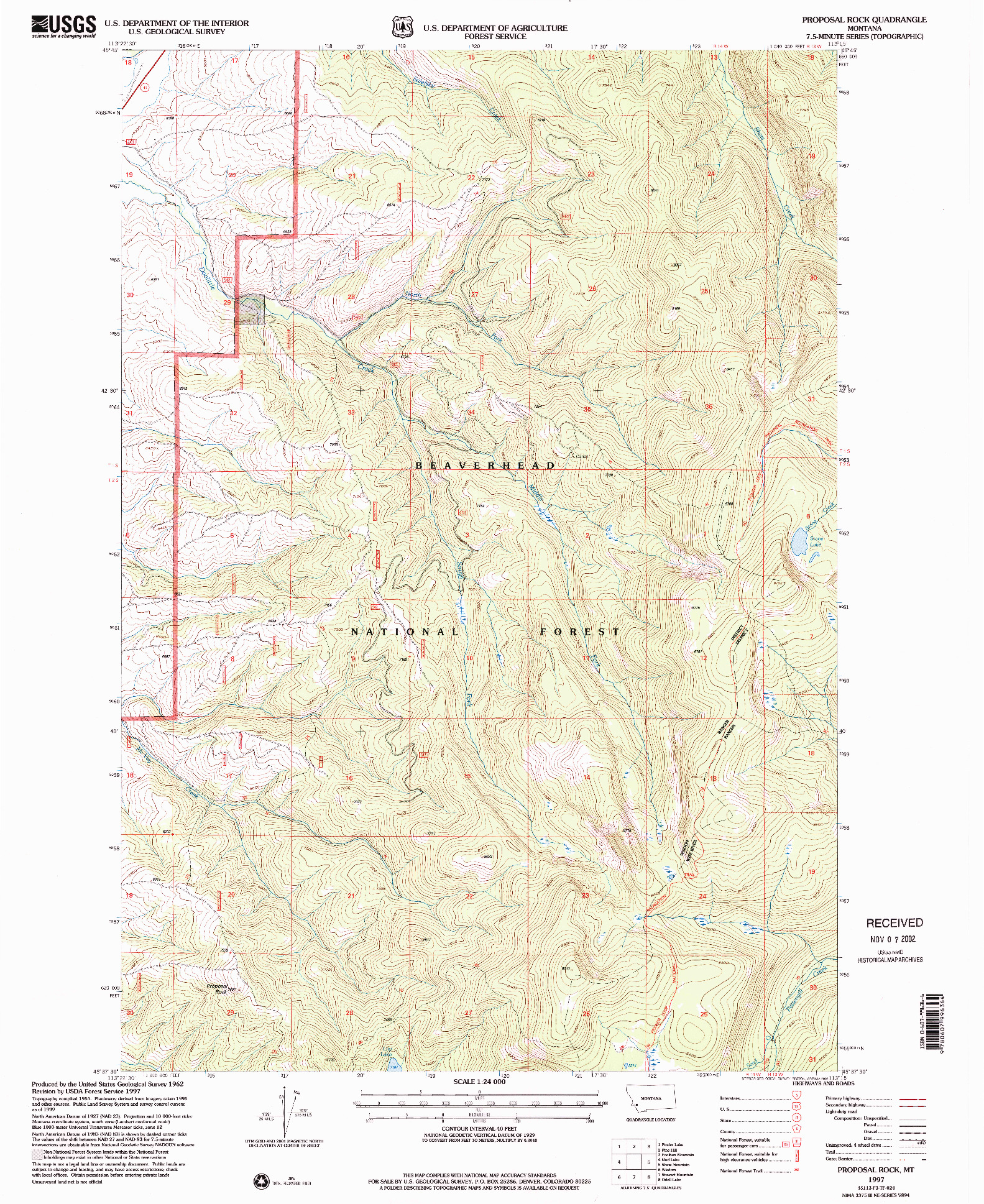 USGS 1:24000-SCALE QUADRANGLE FOR PROPOSAL ROCK, MT 1997