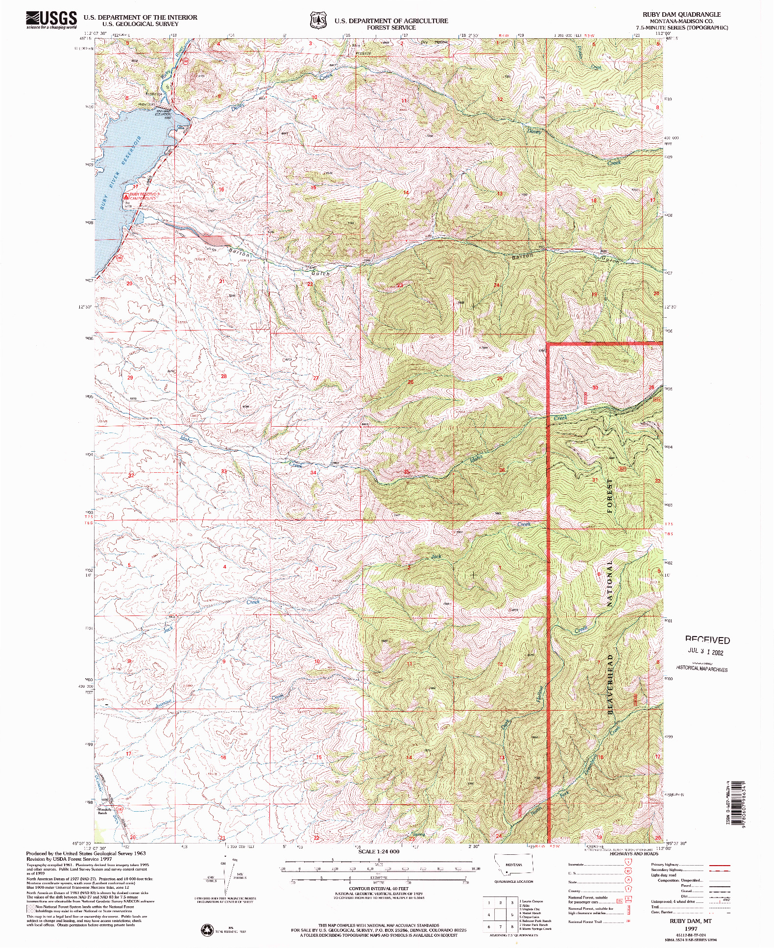 USGS 1:24000-SCALE QUADRANGLE FOR RUBY DAM, MT 1997