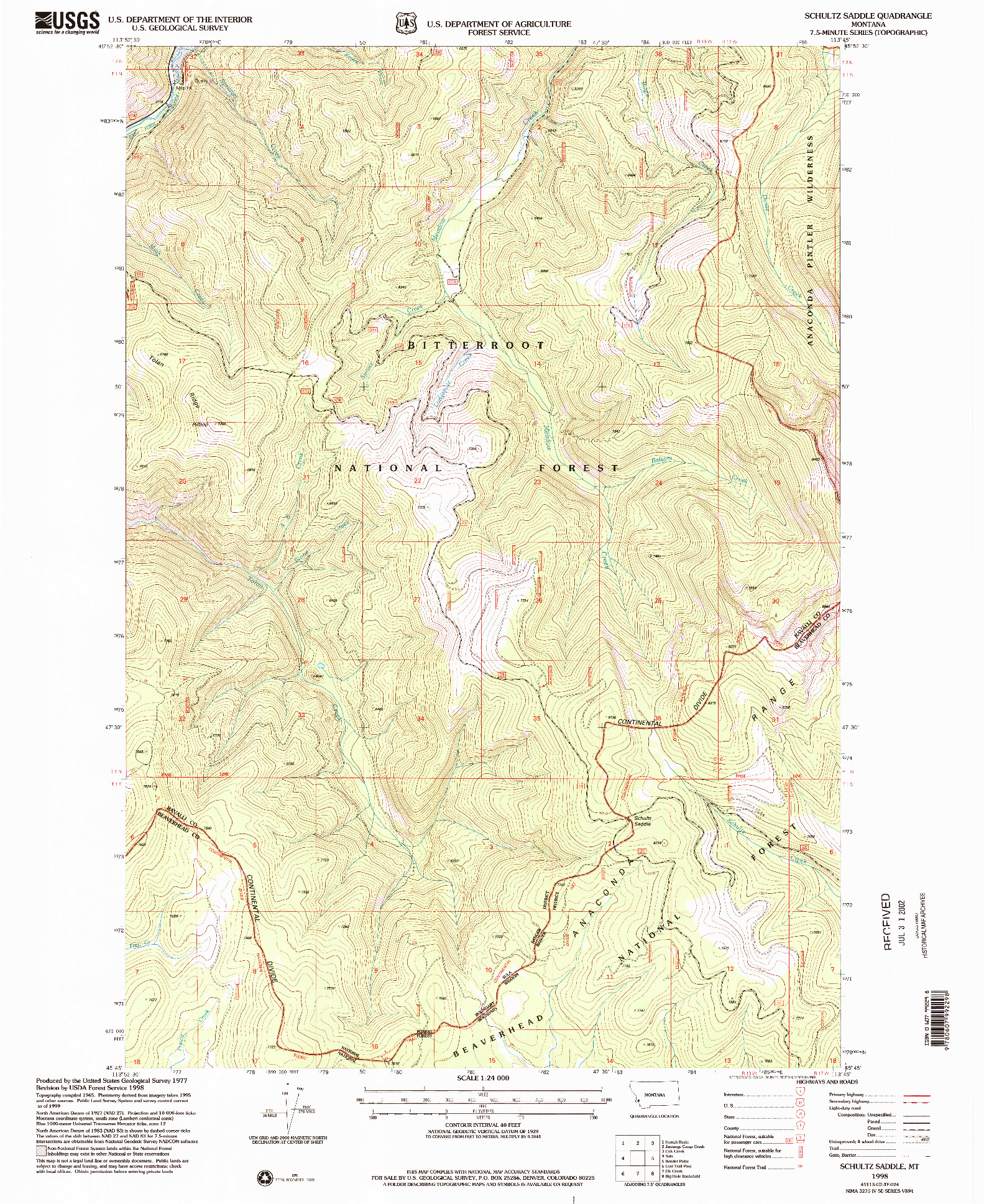 USGS 1:24000-SCALE QUADRANGLE FOR SCHULTZ SADDLE, MT 1998