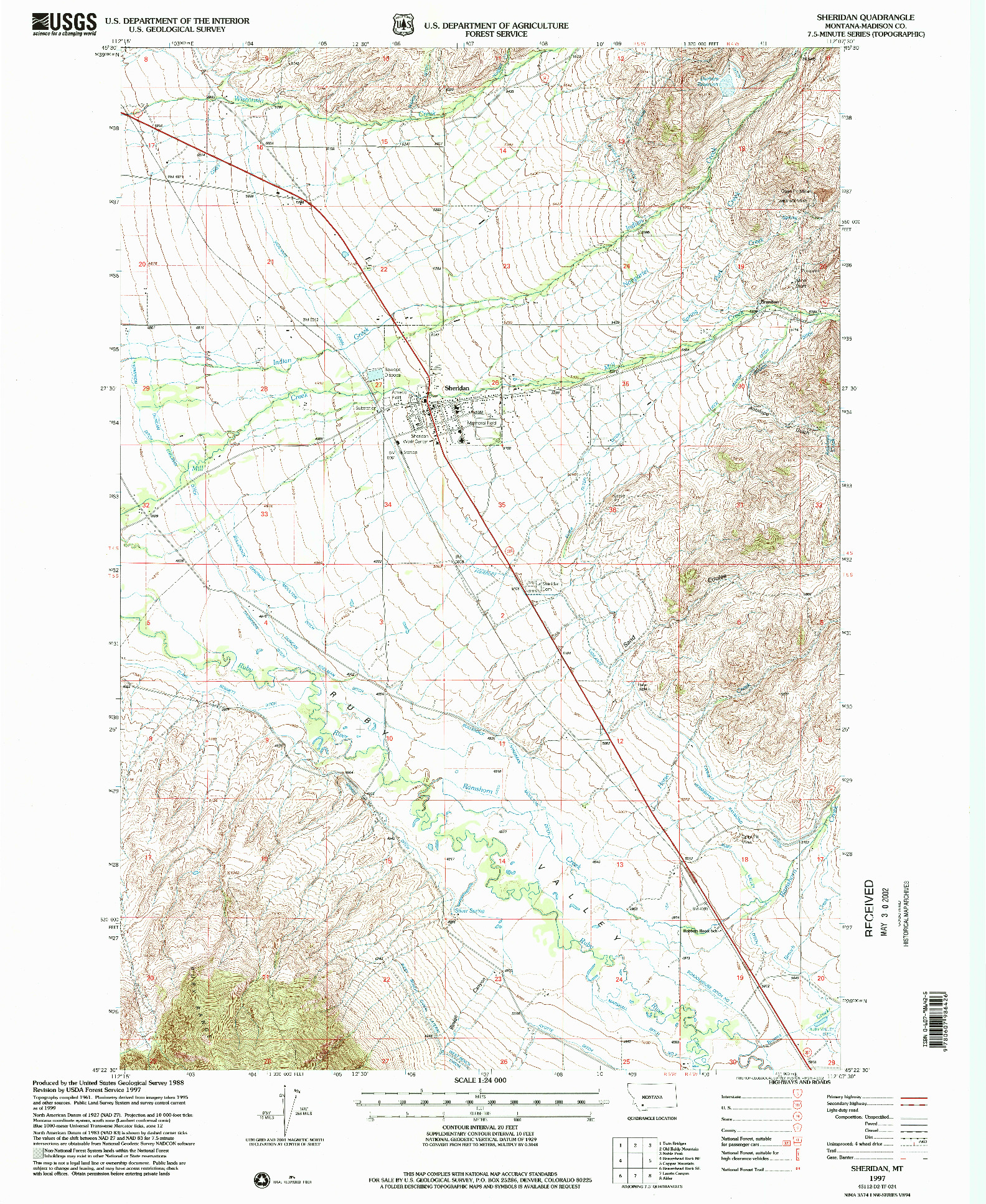 USGS 1:24000-SCALE QUADRANGLE FOR SHERIDAN, MT 1997
