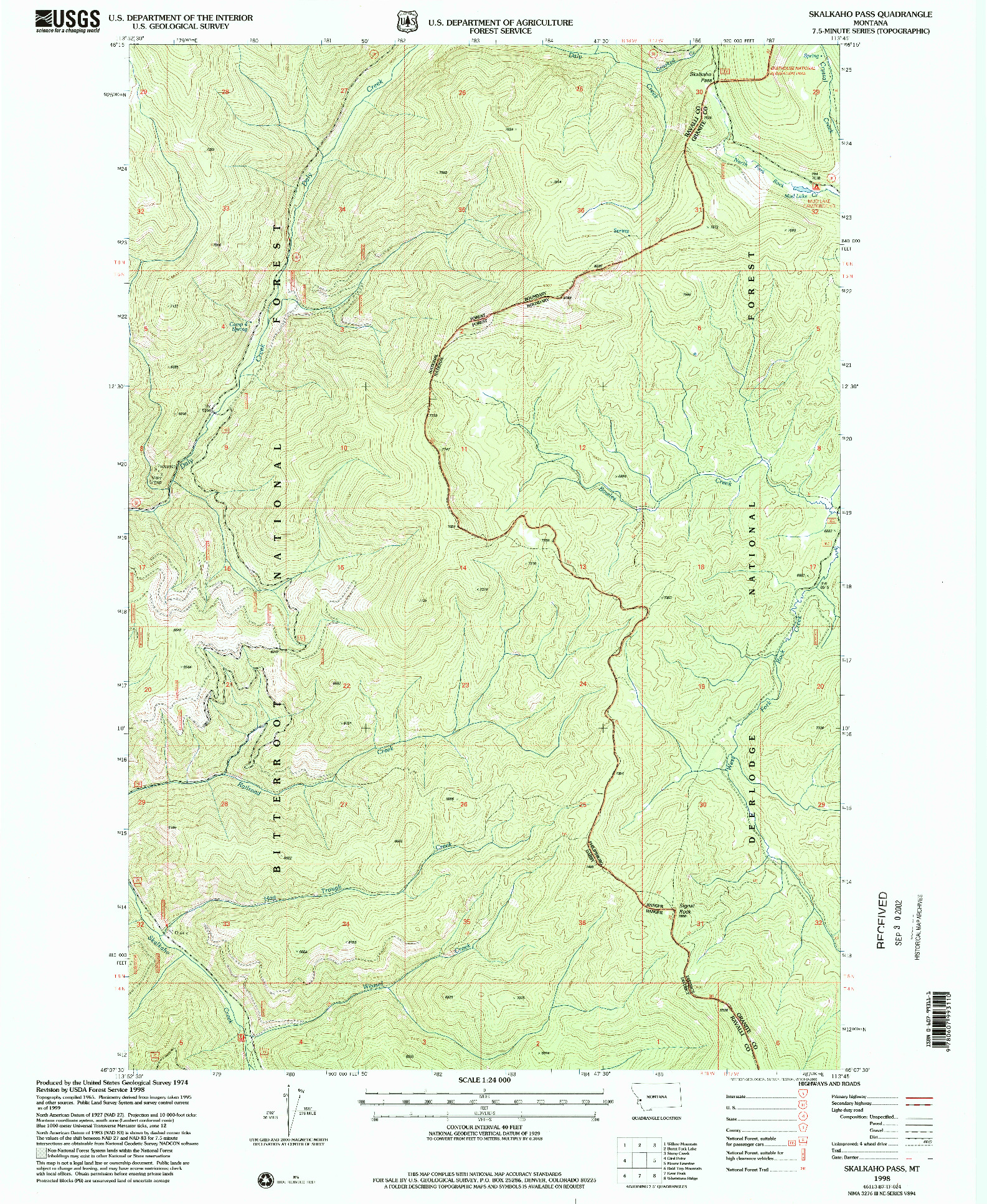 USGS 1:24000-SCALE QUADRANGLE FOR SKALKAHO PASS, MT 1998