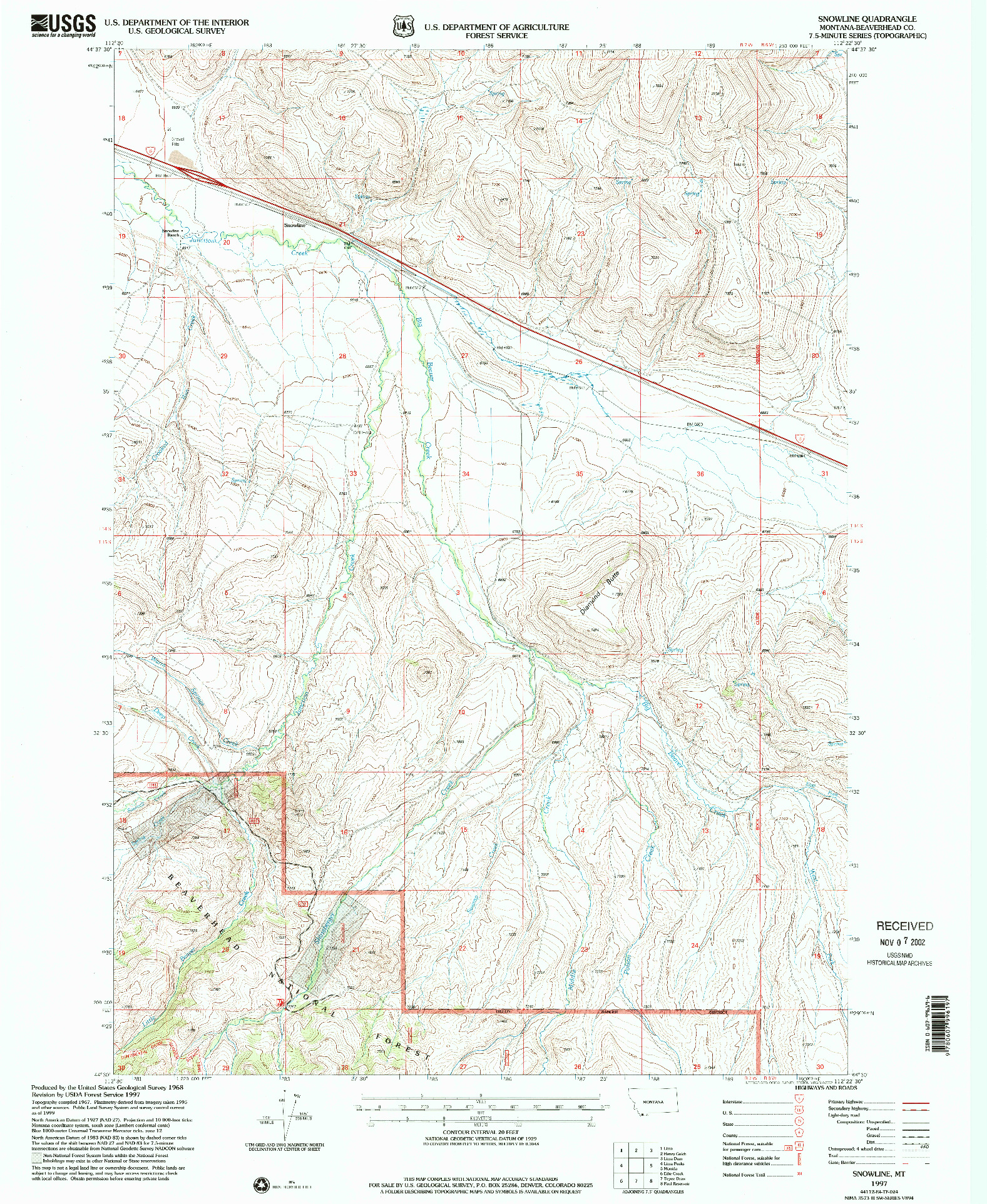 USGS 1:24000-SCALE QUADRANGLE FOR SNOWLINE, MT 1997